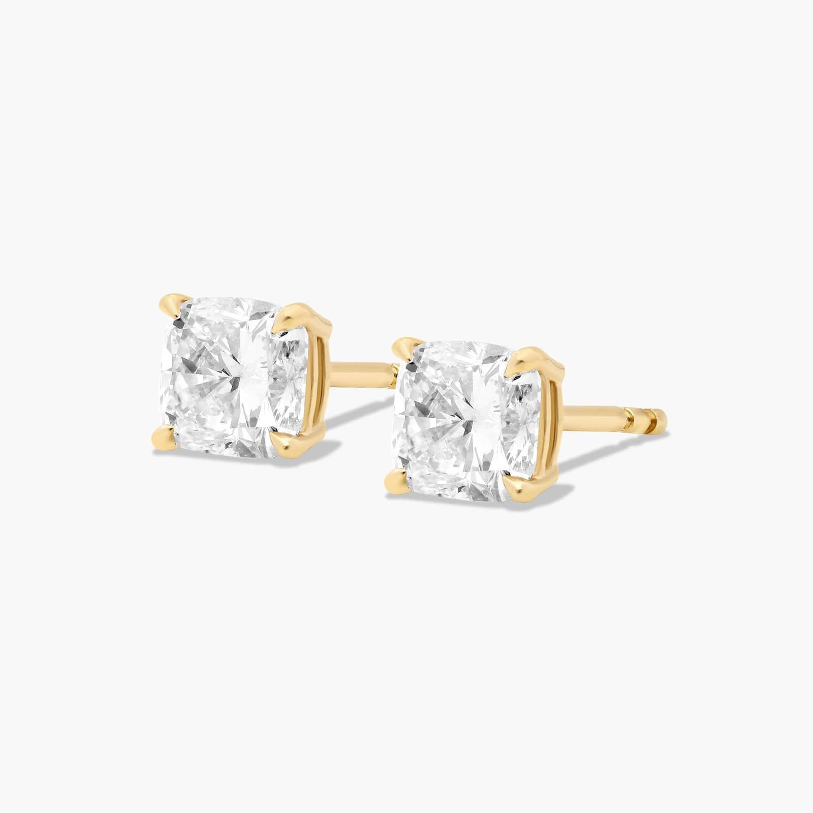 Cushion Cut 1.5 CTW Diamond Stud Earrings In 14K Yellow Gold