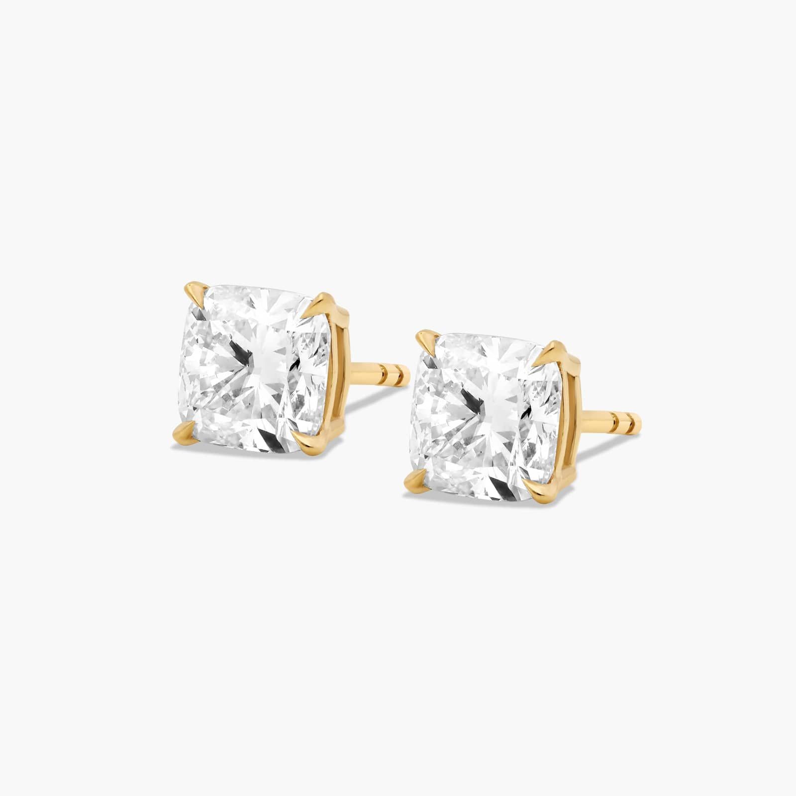 Cushion Cut 2 CTW Diamond Stud Earrings In 14K Yellow Gold