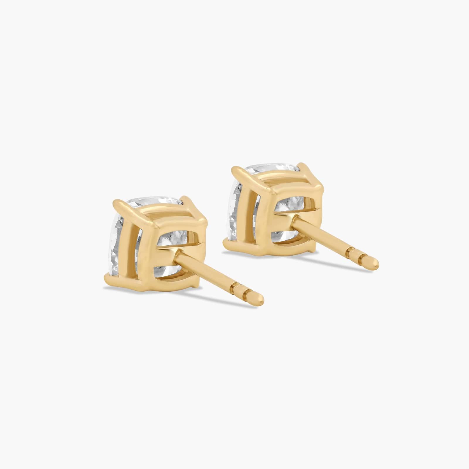 Cushion Cut 2 CTW Diamond Stud Earrings In 14K Yellow Gold