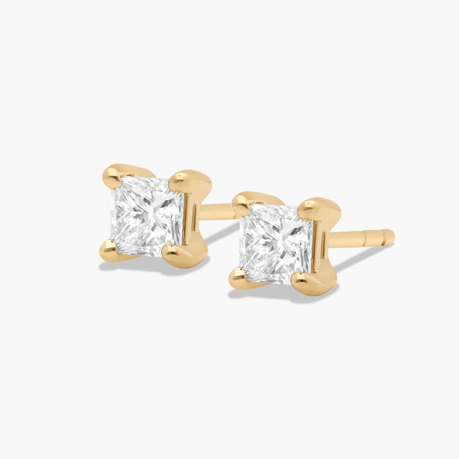 Princess Cut 0.5 CTW Diamond Stud Earrings In 14K Yellow Gold