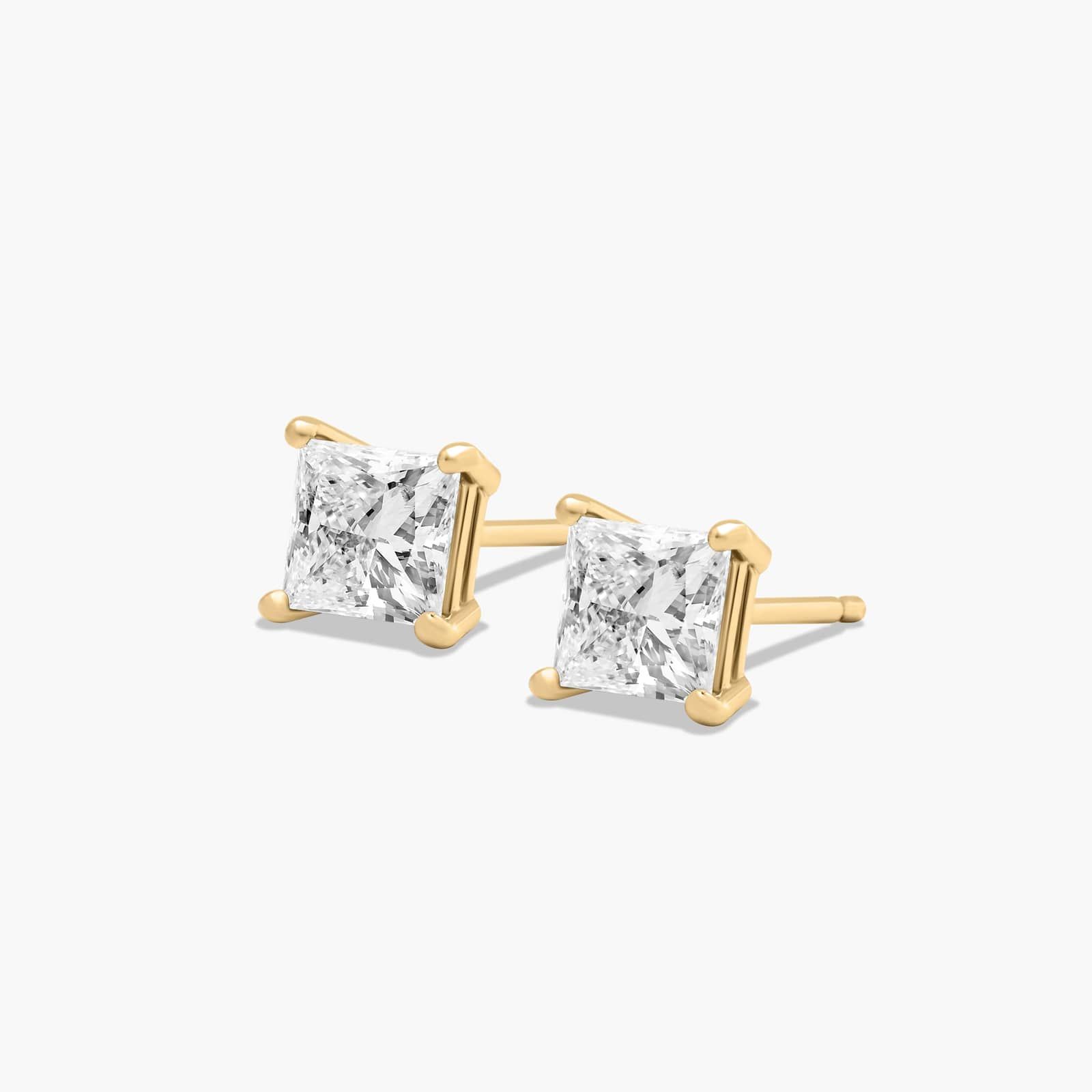 Princess Cut 0.75 CTW Diamond Stud Earrings In 14K Yellow Gold
