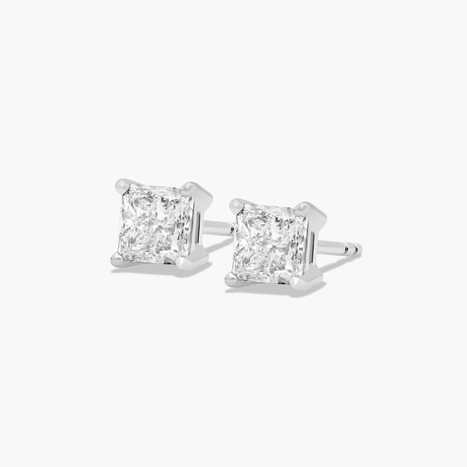 Princess Cut 1 CTW Diamond Stud Earrings In 14K White Gold