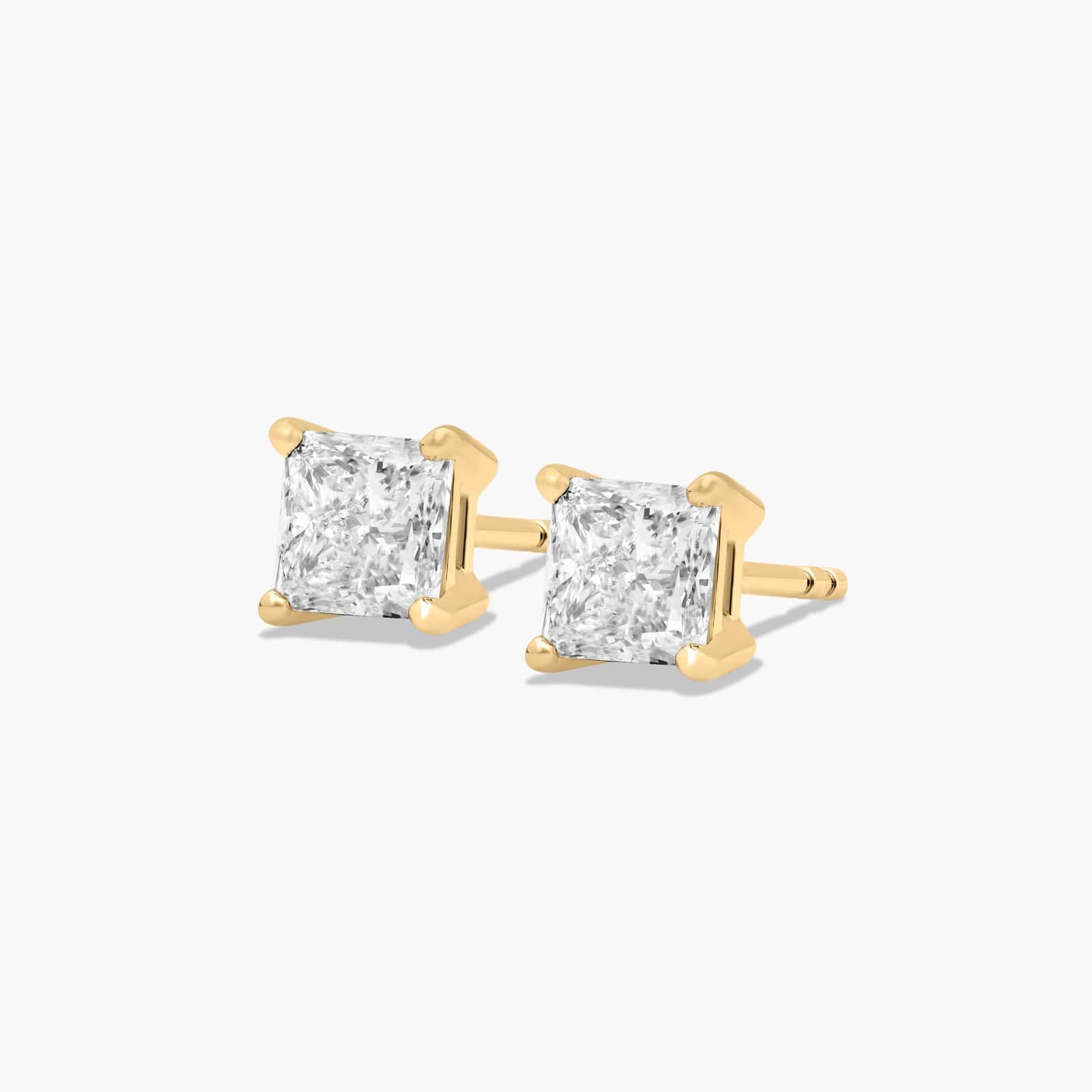Princess Cut 1 CTW Diamond Stud Earrings In 14K Yellow Gold