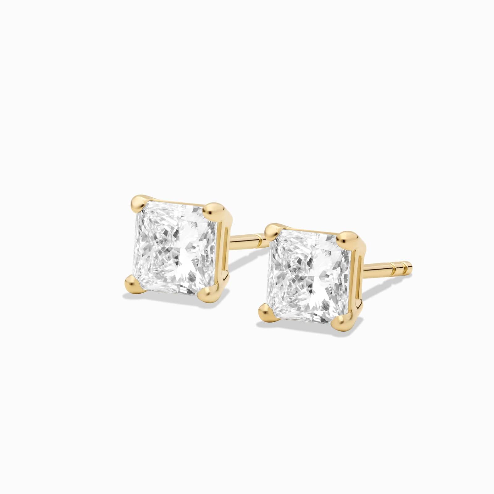 Princess Cut 1.5 CTW Diamond Stud Earrings In 14K Yellow Gold