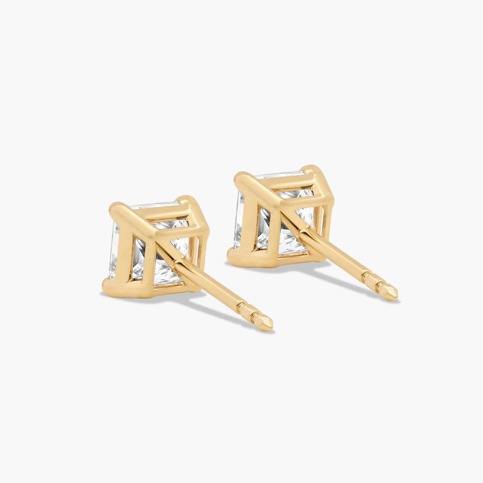 Princess Cut 1.5 CTW Diamond Stud Earrings In 14K Yellow Gold