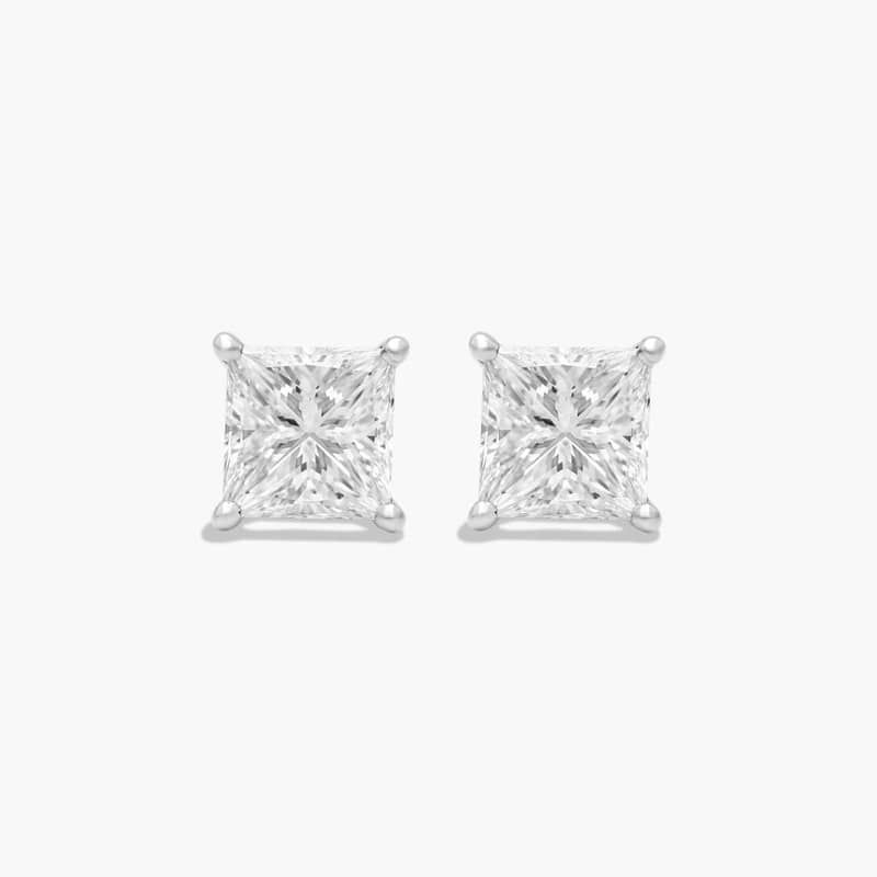 Princess Cut 2 CTW Lab-Grown Diamond Stud Earrings In 14K White Gold