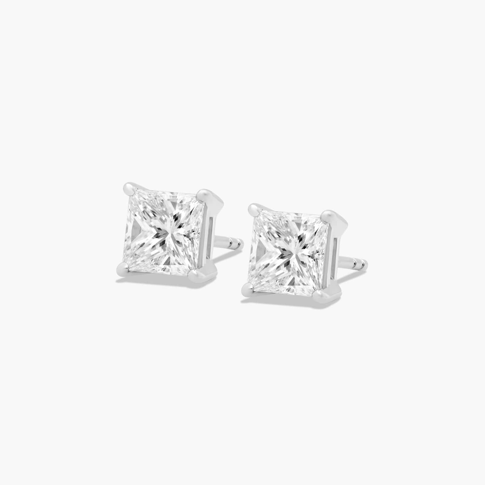 Princess Cut 2 CTW Diamond Stud Earrings In 14K White Gold