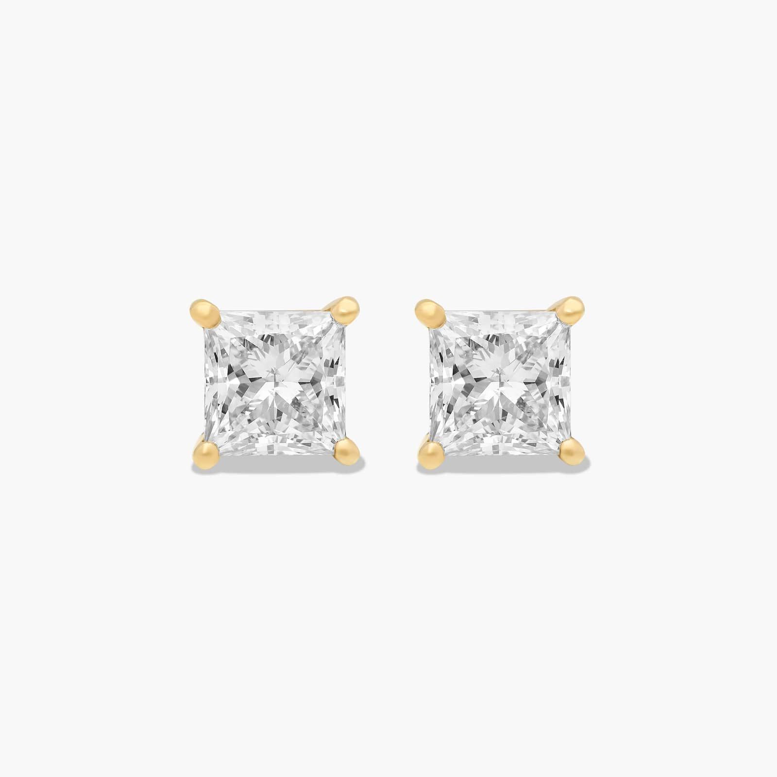 Princess Cut 3 CTW Lab-Grown Diamond Stud Earrings In 14K Yellow Gold