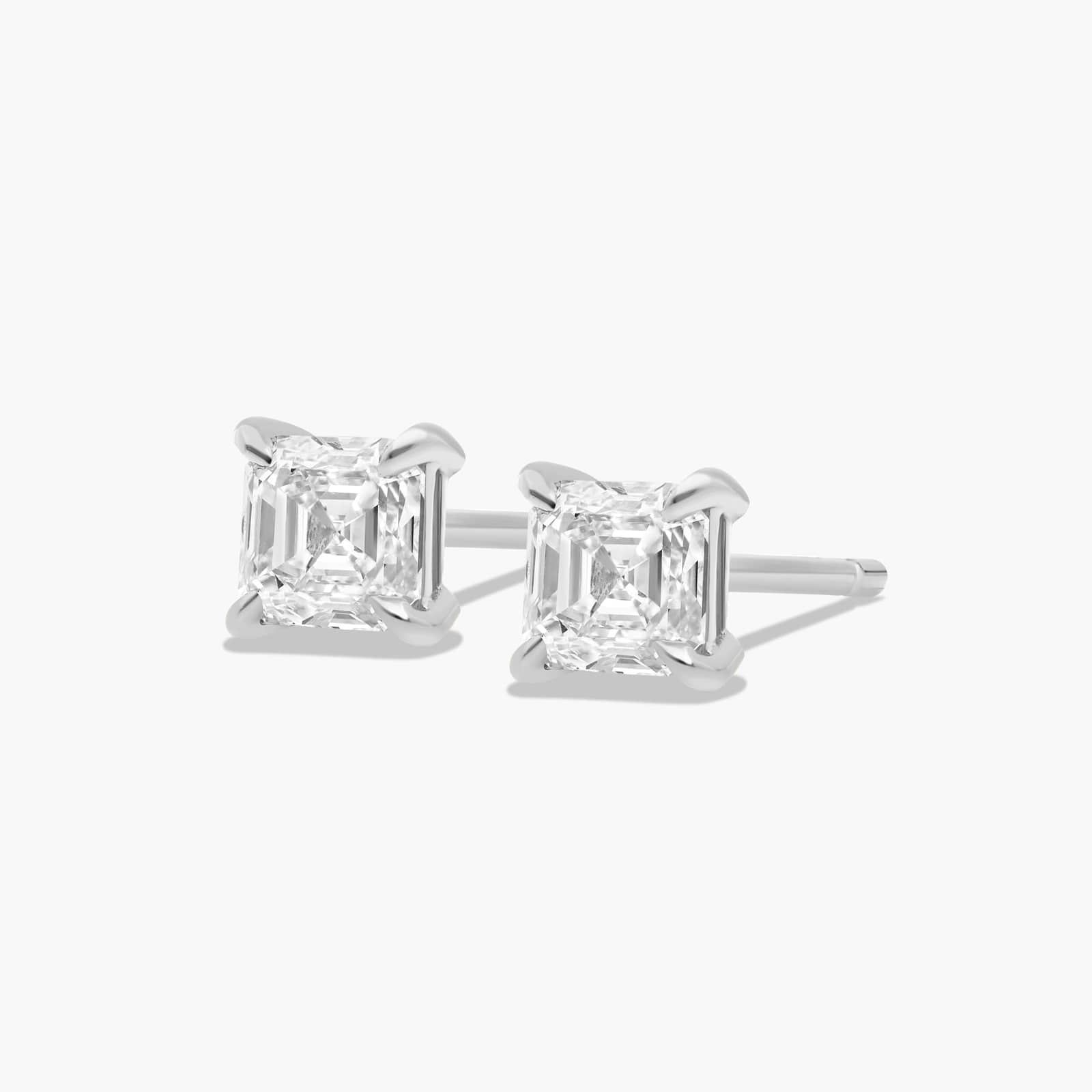 Asscher Cut 0.75 CTW Diamond Stud Earrings In 14K White Gold