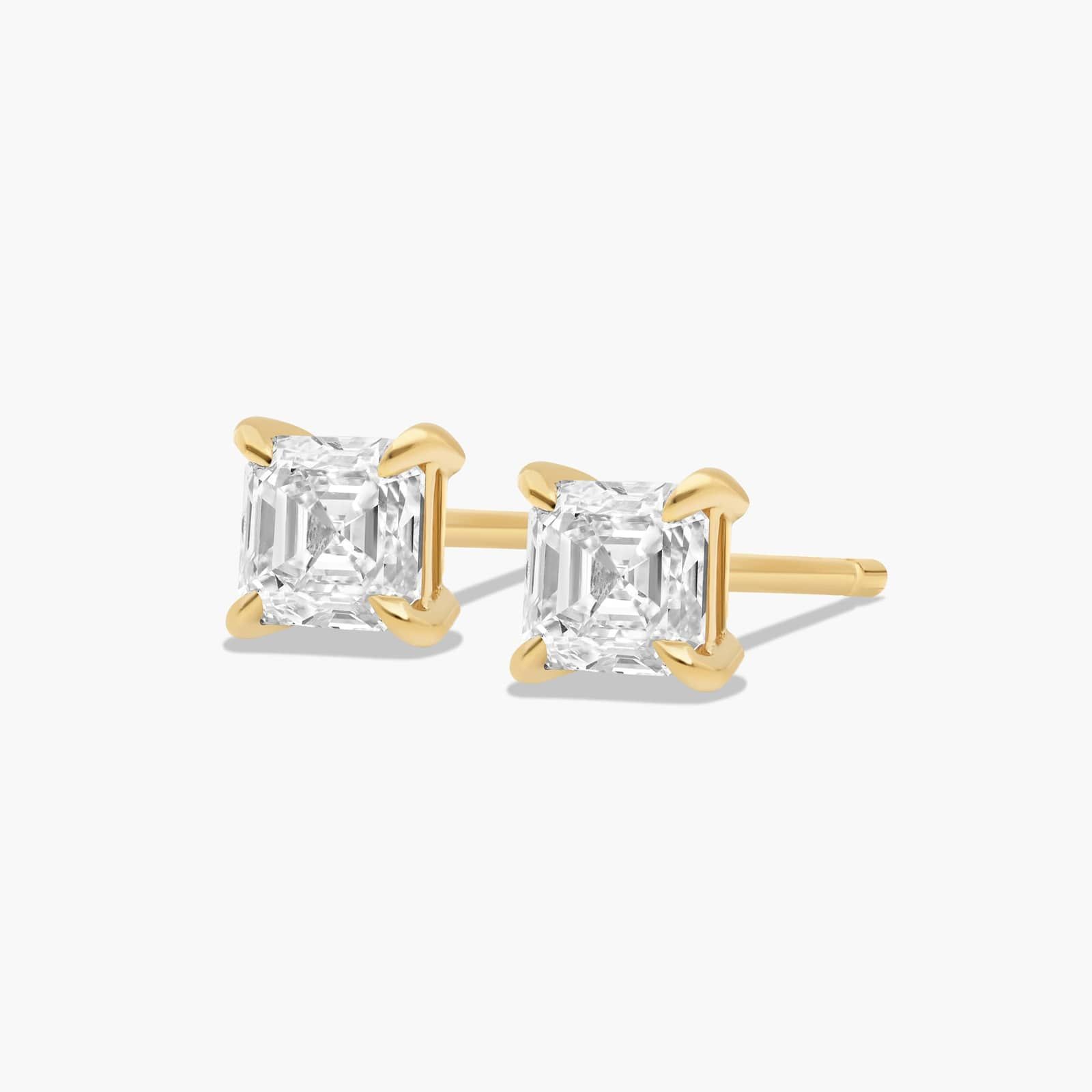 Asscher Cut 0.75 CTW Diamond Stud Earrings In 14K Yellow Gold