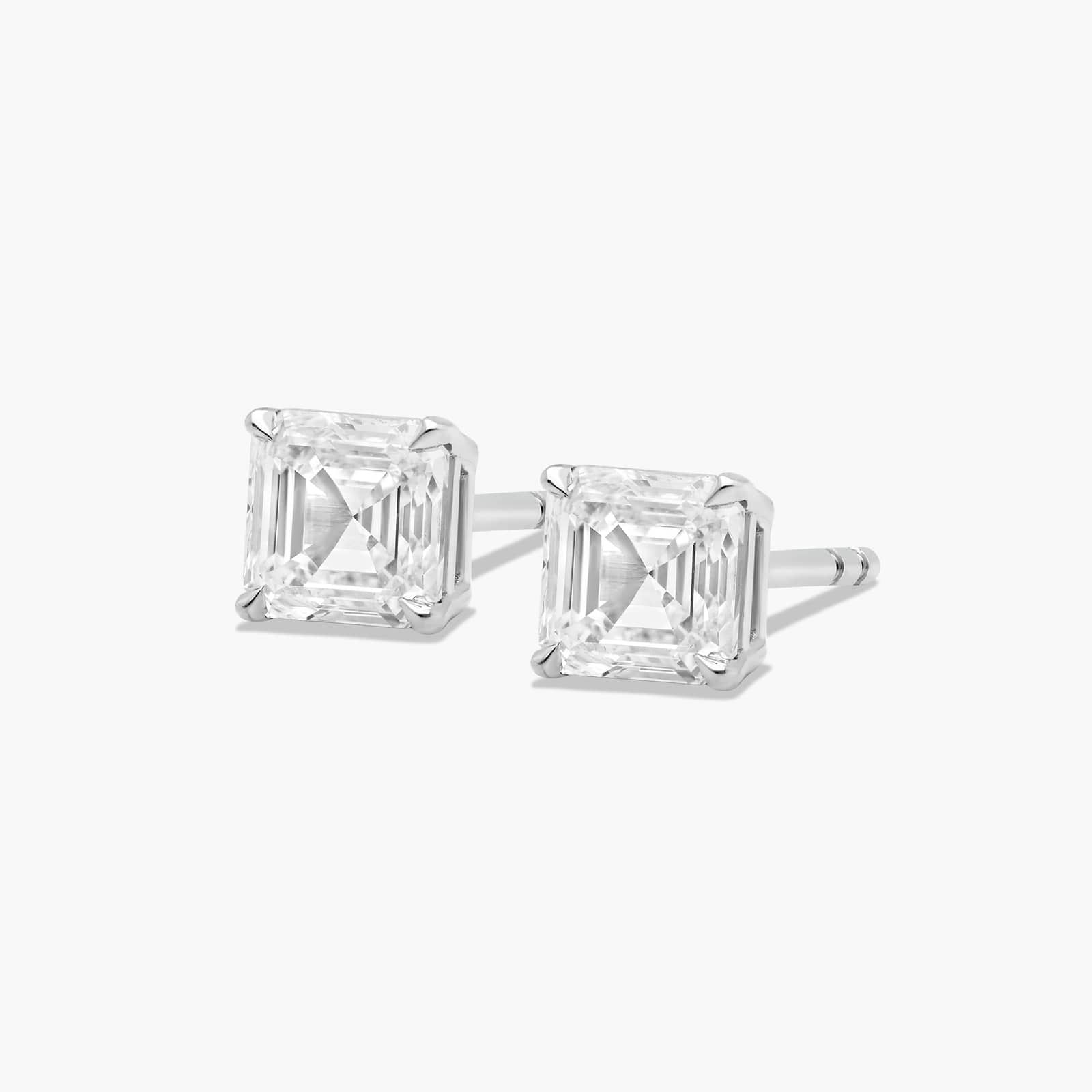 Asscher Cut 1 CTW Diamond Stud Earrings In 14K White Gold