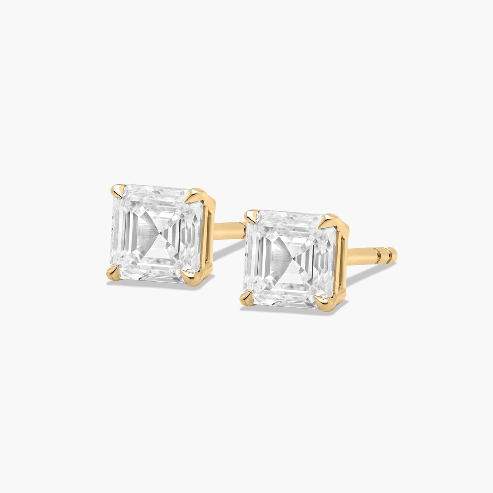 Asscher Cut 1 CTW Diamond Stud Earrings In 14K Yellow Gold