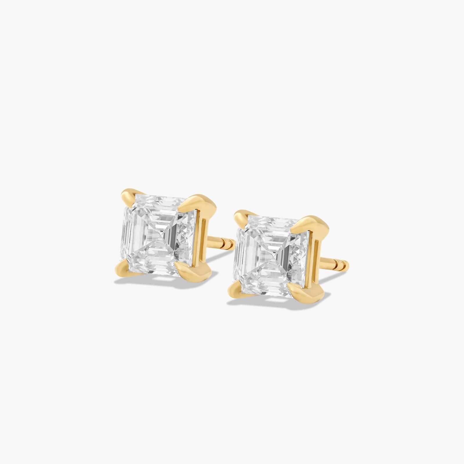 Asscher Cut 2 CTW Diamond Stud Earrings In 14K Yellow Gold