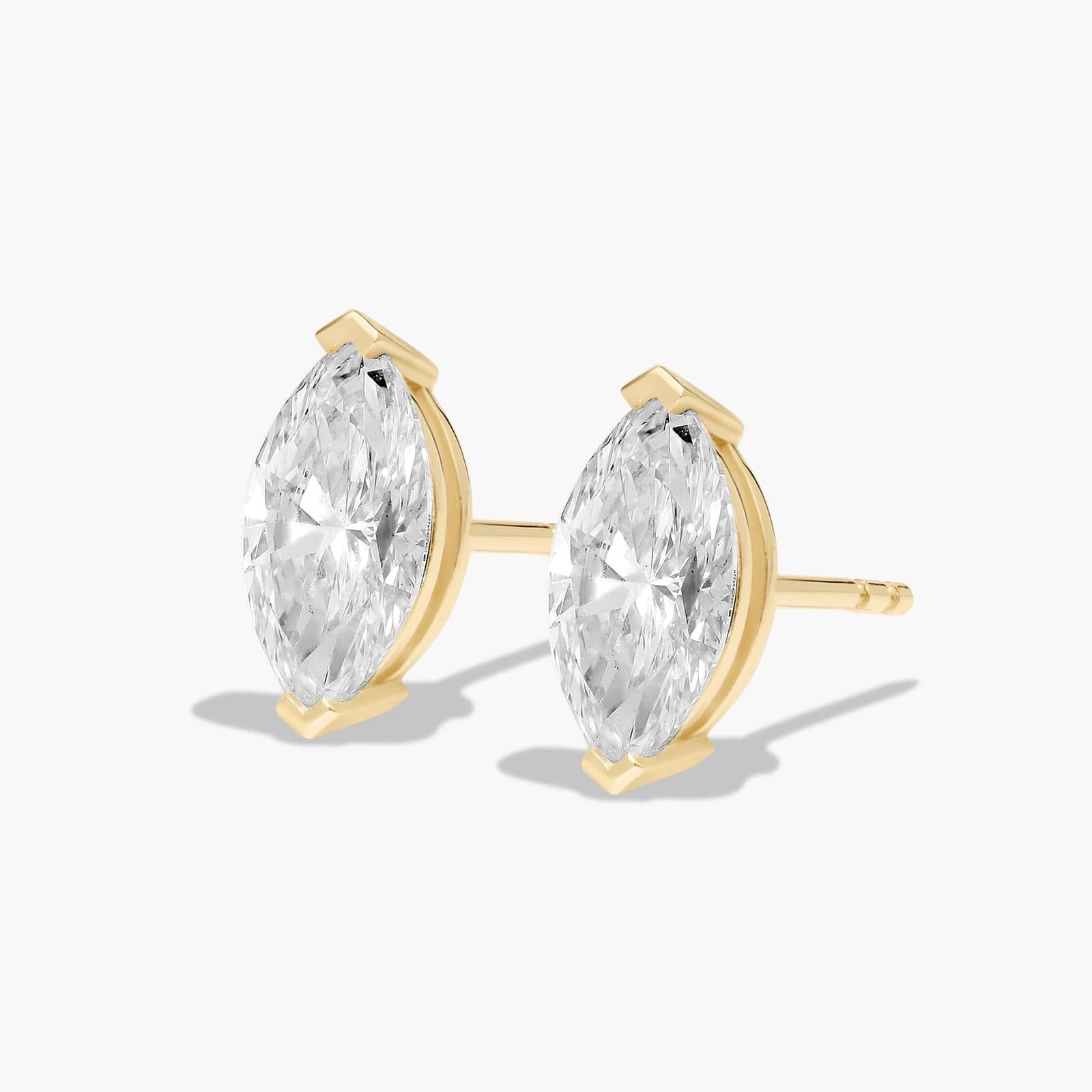 Marquise Cut 2 CTW Diamond Stud Earrings In 14K Yellow Gold