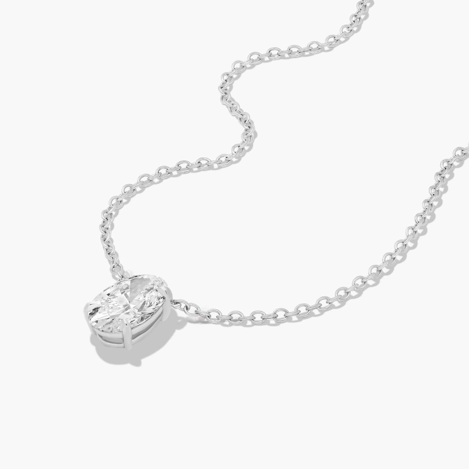 14K White Gold Oval Shape Lab-Grown Diamond Solitaire Pendant (1.00 CTW - F-G / VS2-SI1)
