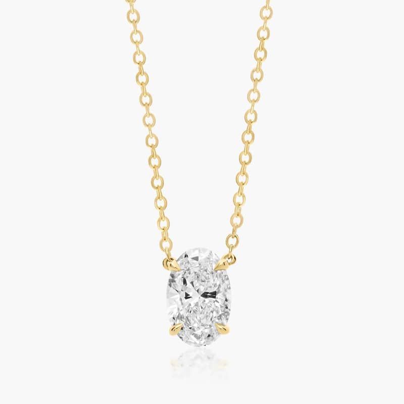 14K Yellow Gold Oval Shape Lab-Grown Diamond Solitaire Pendant (1.00 CTW - F-G / VS2-SI1)