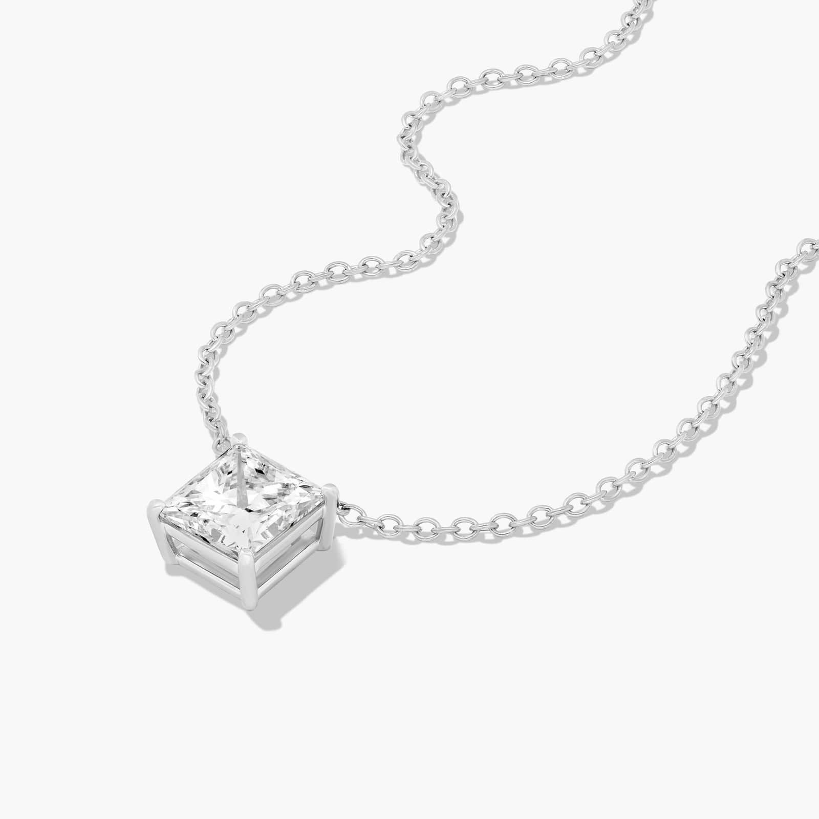 14K White Gold Princess Cut Lab-Grown Diamond Solitaire Pendant (3.00 CTW - F-G / VS2-SI1)