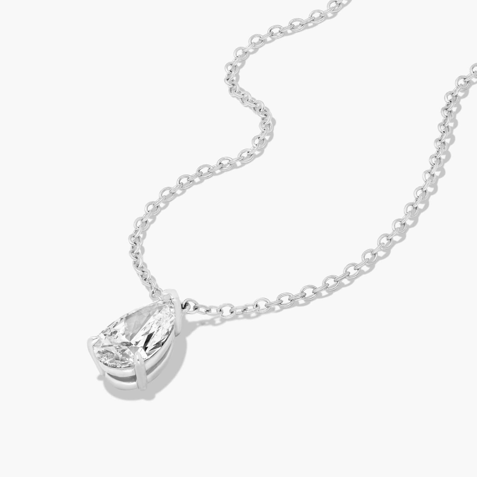 14K White Gold Point Up Pear Shape Diamond Solitaire Pendant (0.75 CTW - H-I / SI1-SI2)