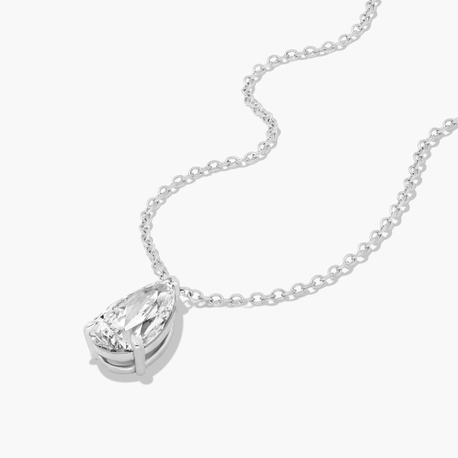 14K White Gold Point Up Pear Cut Lab-Grown Diamond Solitaire Pendant (1.50 CTW - F-G / VS2-SI1)