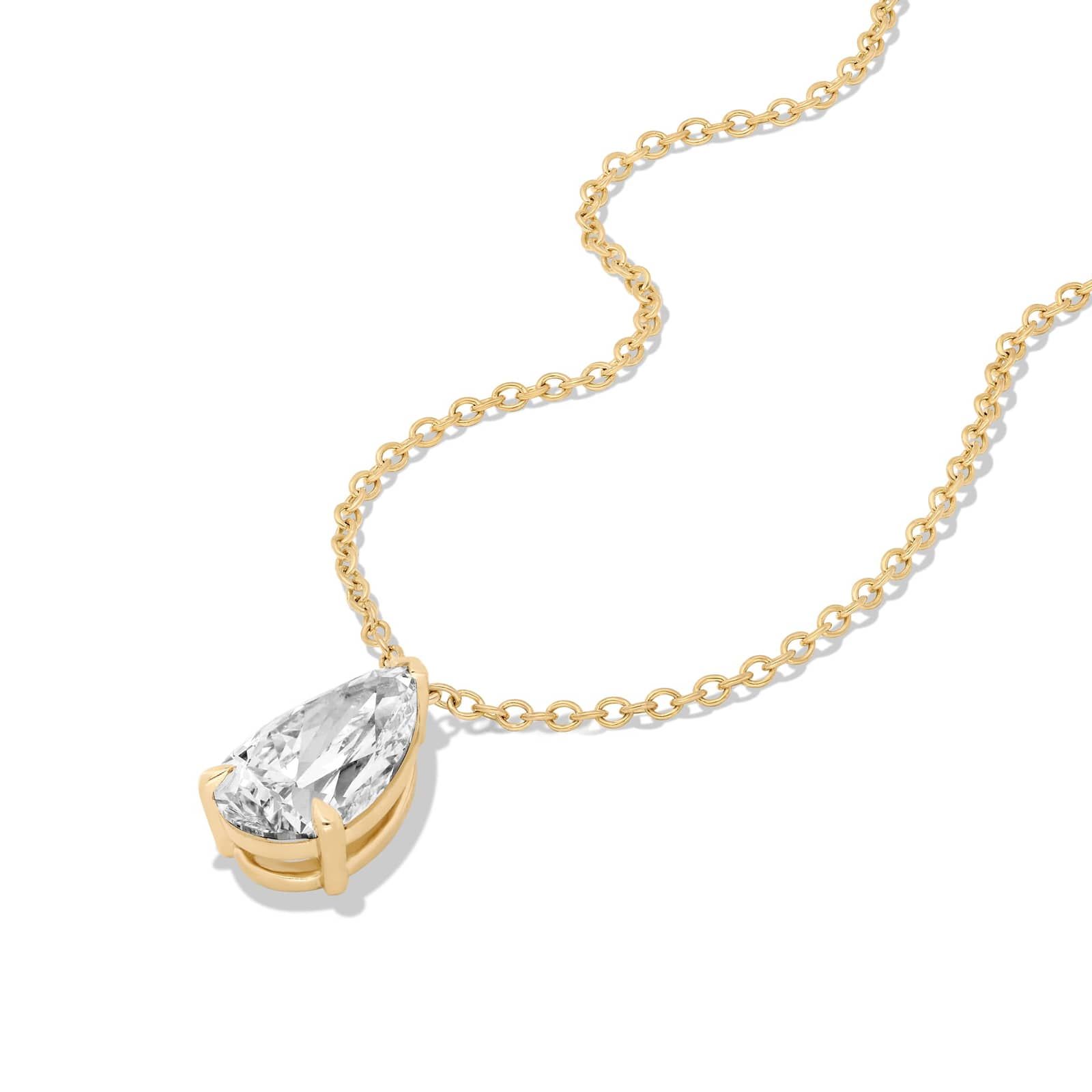 14K Yellow Gold Point Up Pear Cut Lab-Grown Diamond Solitaire Pendant (1.50 CTW - F-G / VS2-SI1)