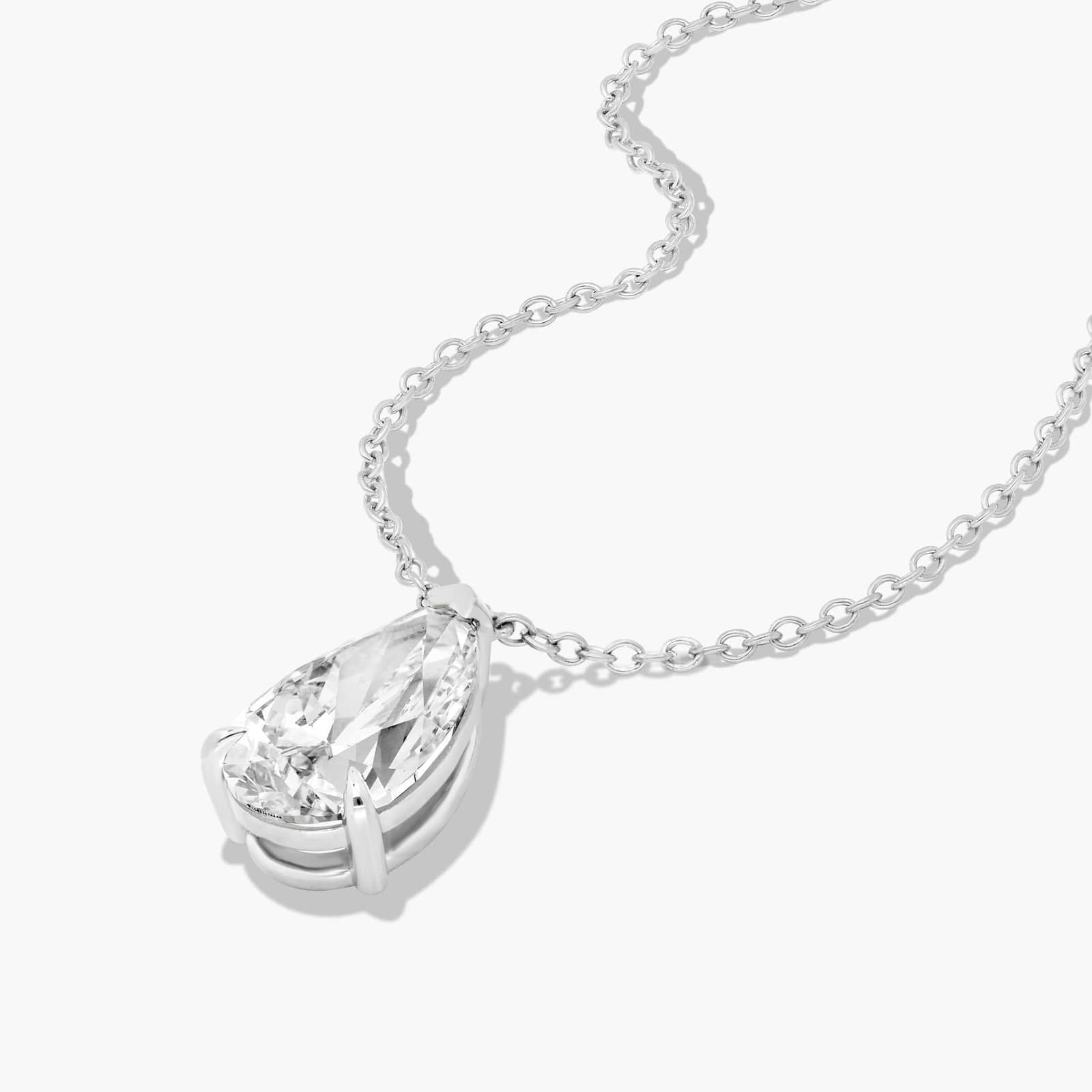 14K White Gold Point Up Pear Cut Lab-Grown Diamond Solitaire Pendant (2.00 CTW - F-G / VS2-SI1)