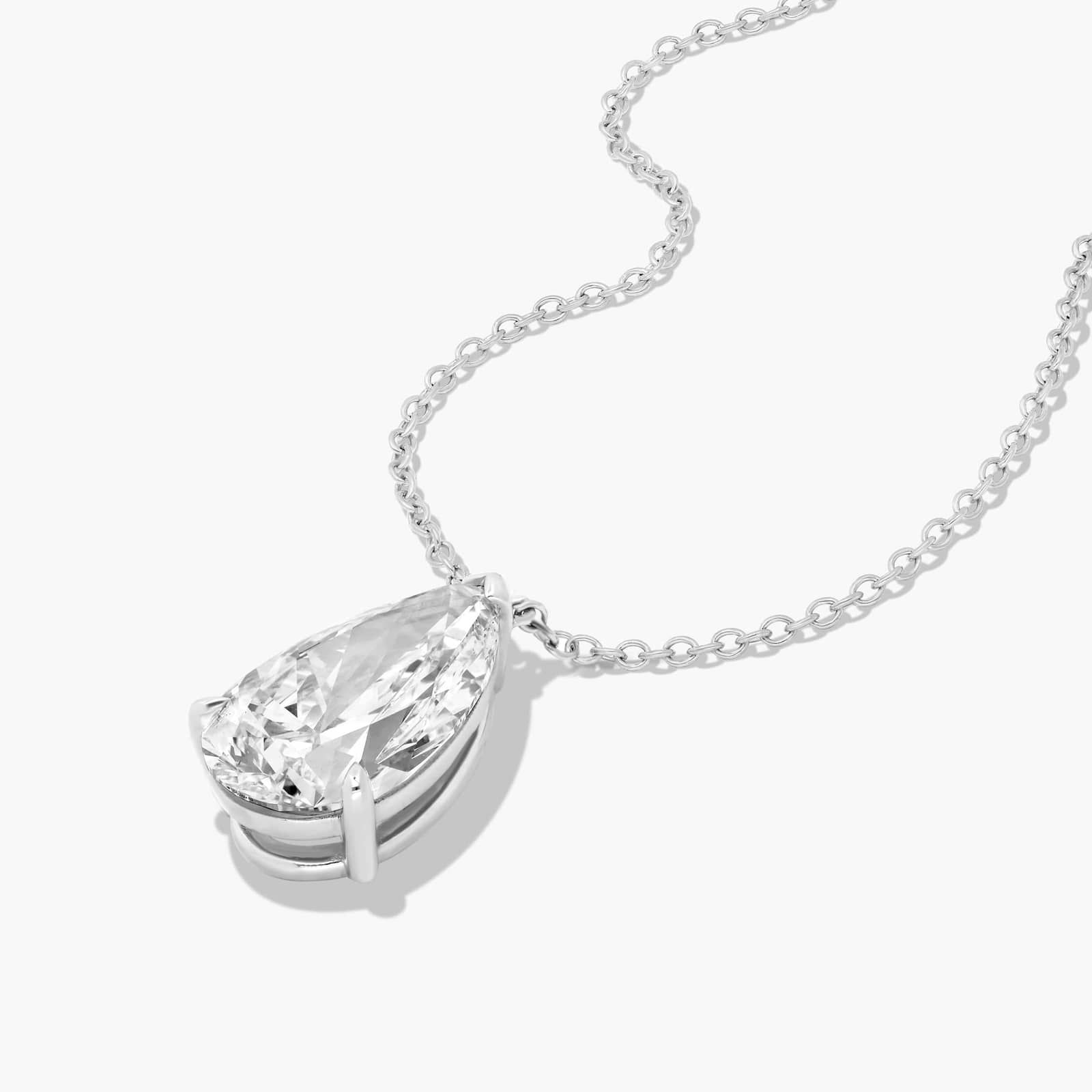 14K White Gold Point Up Pear Cut Lab-Grown Diamond Solitaire Pendant (3.00 CTW - F-G / VS2-SI1)