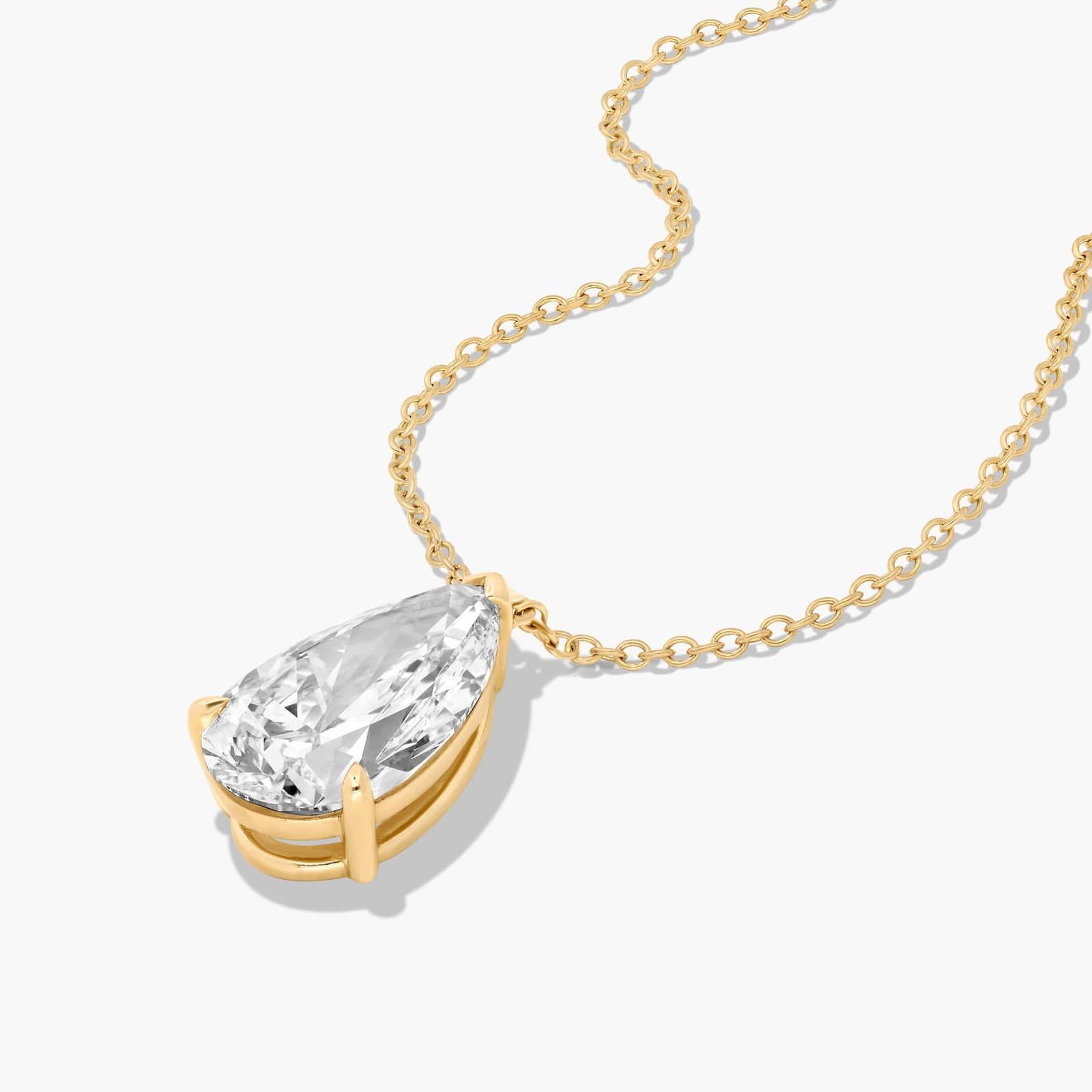 14K Yellow Gold Point Up Pear Cut Lab-Grown Diamond Solitaire Pendant (3.00 CTW - F-G / VS2-SI1)