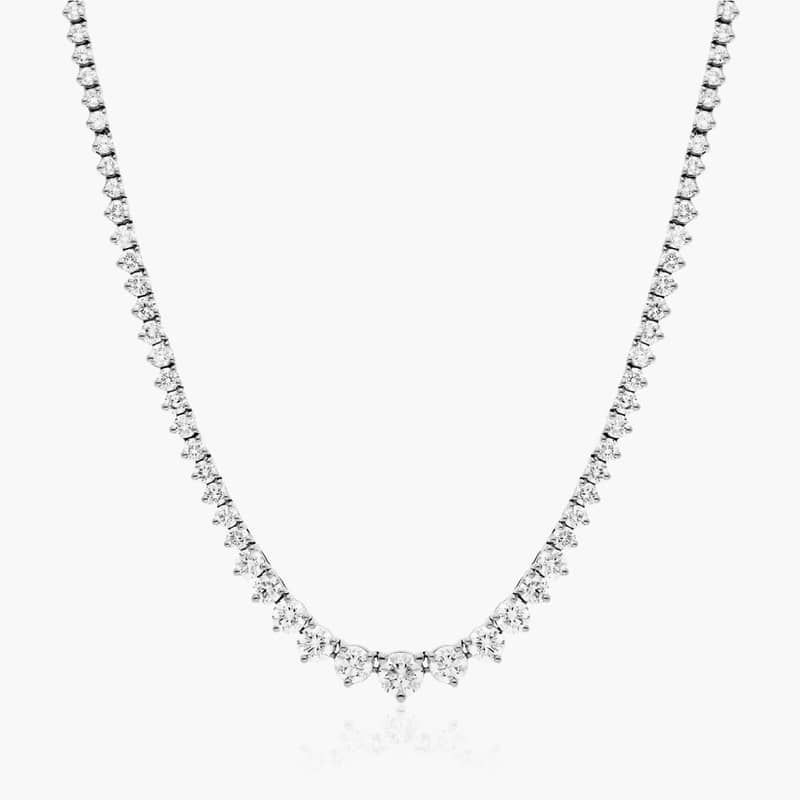 14K White Gold Riviera Three Prong Graduating Diamond Tennis Necklace (5.00 CTW - H-I / SI1-SI2)