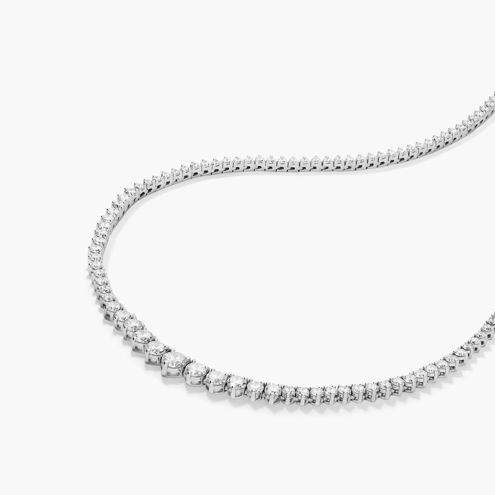 14K White Gold Riviera Three Prong Graduating Diamond Tennis Necklace (5.00 CTW - H-I / SI1-SI2)