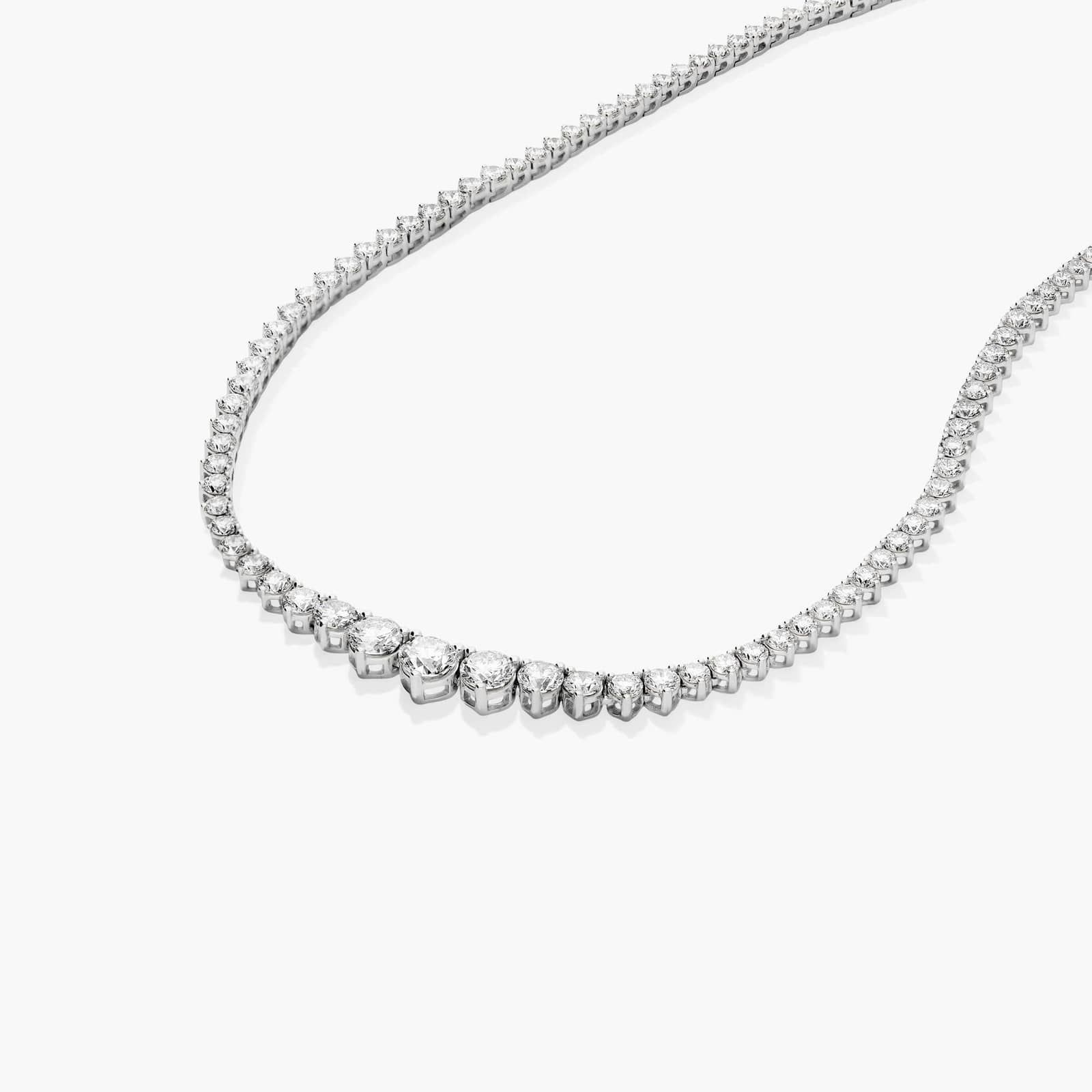 14K White Gold Riviera Three Prong Graduating Diamond Tennis Necklace (7.00 CTW - H-I / SI1-SI2)