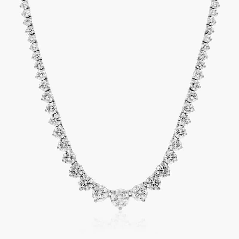 14K White Gold Riviera Three Prong Graduating Diamond Tennis Necklace (10.00 CTW - H-I / SI1-SI2)