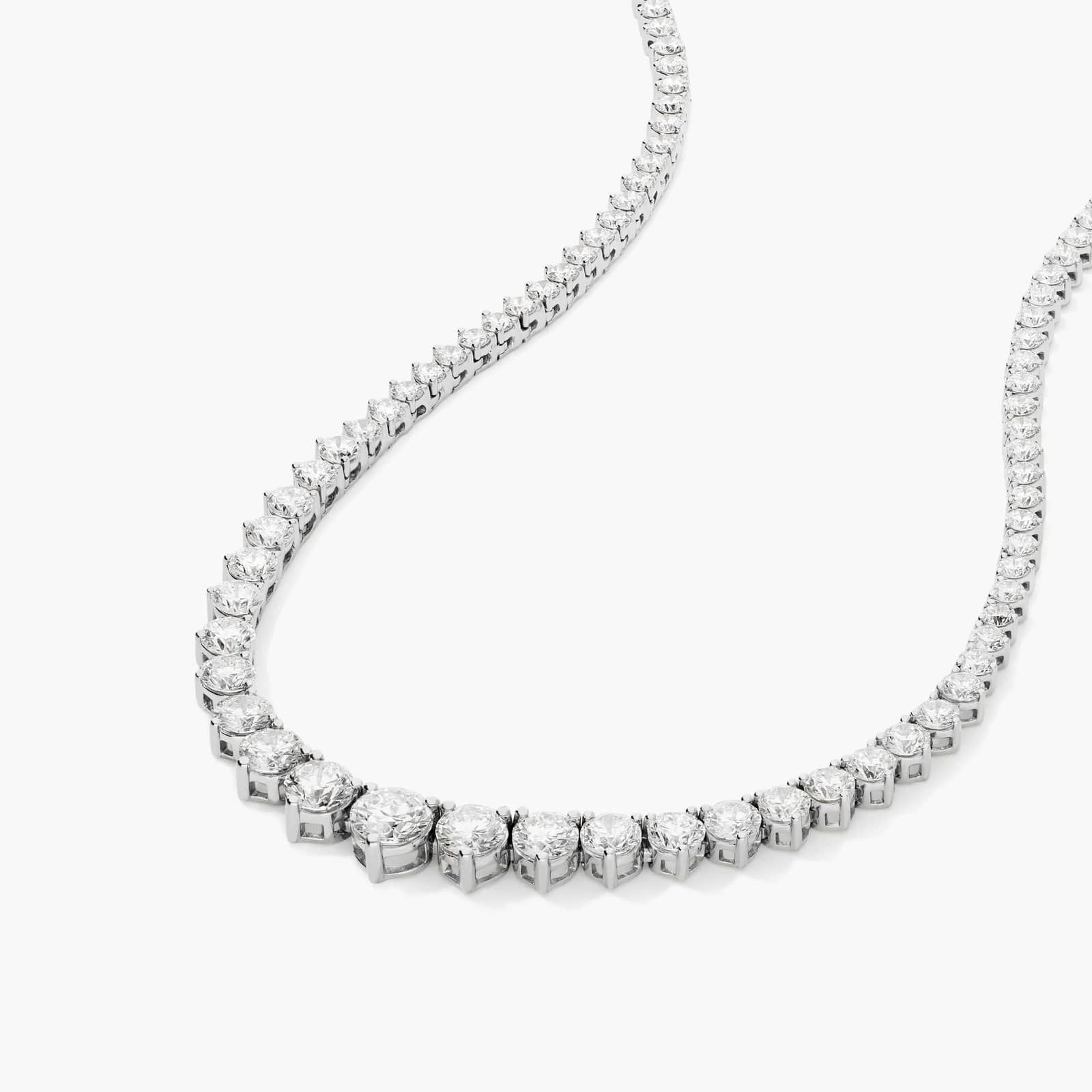 14K White Gold Riviera Three Prong Graduating Diamond Tennis Necklace (10.00 CTW - H-I / SI1-SI2)
