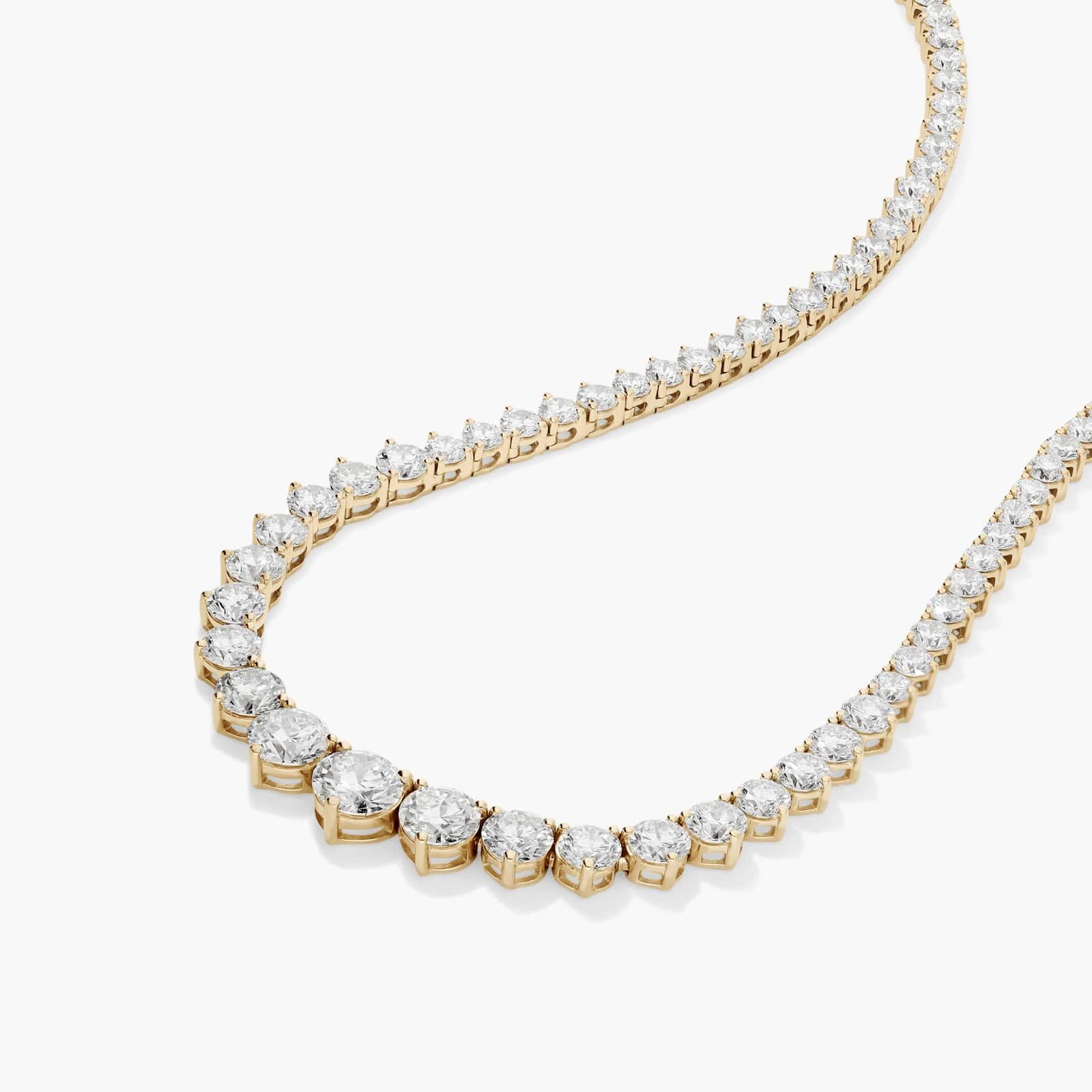 14K Yellow Gold Riviera Three Prong Graduating Diamond Tennis Necklace (15.00 CTW - H-I / SI1-SI2)