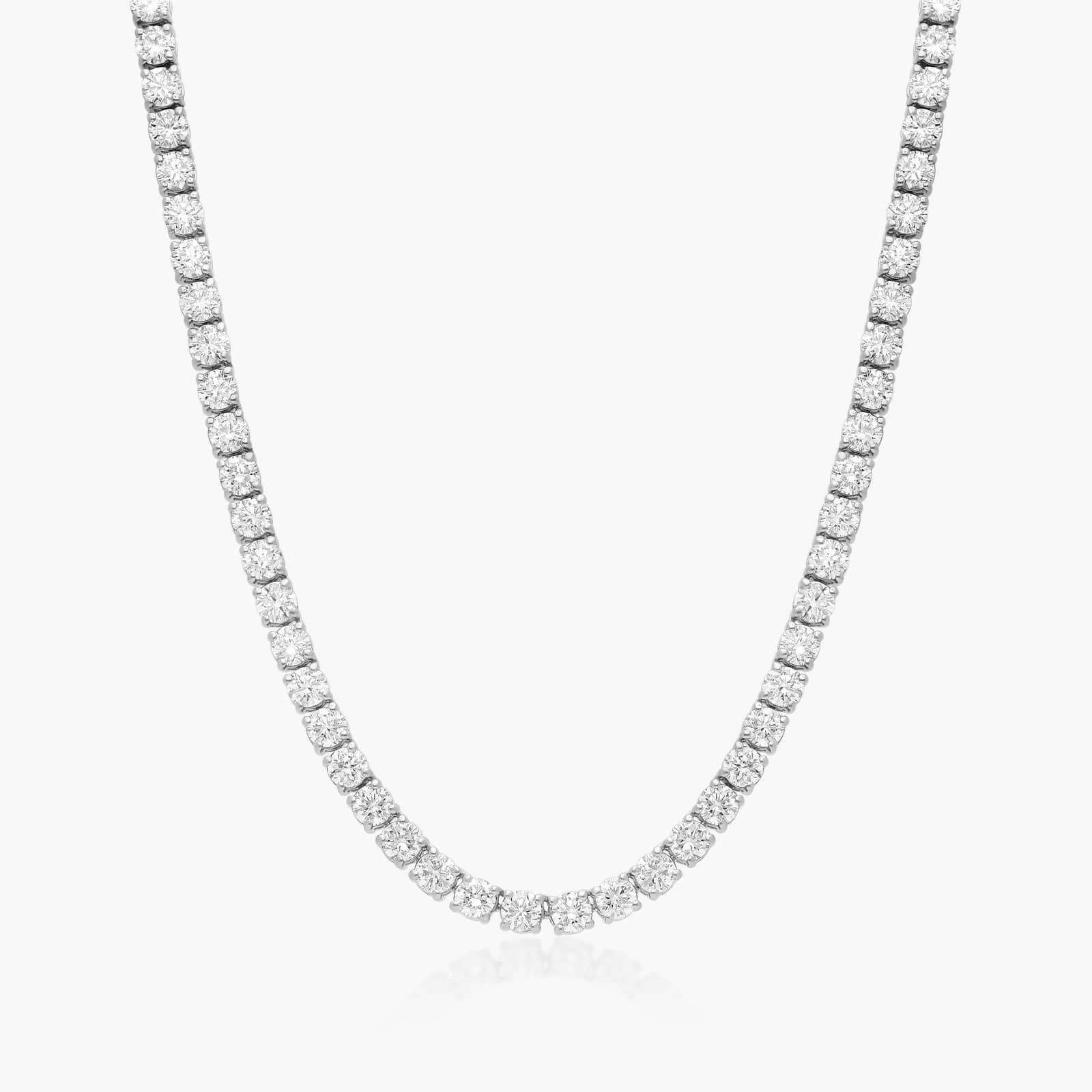 14K White Gold Straight Lab-Grown Diamond Tennis Necklace (15.00