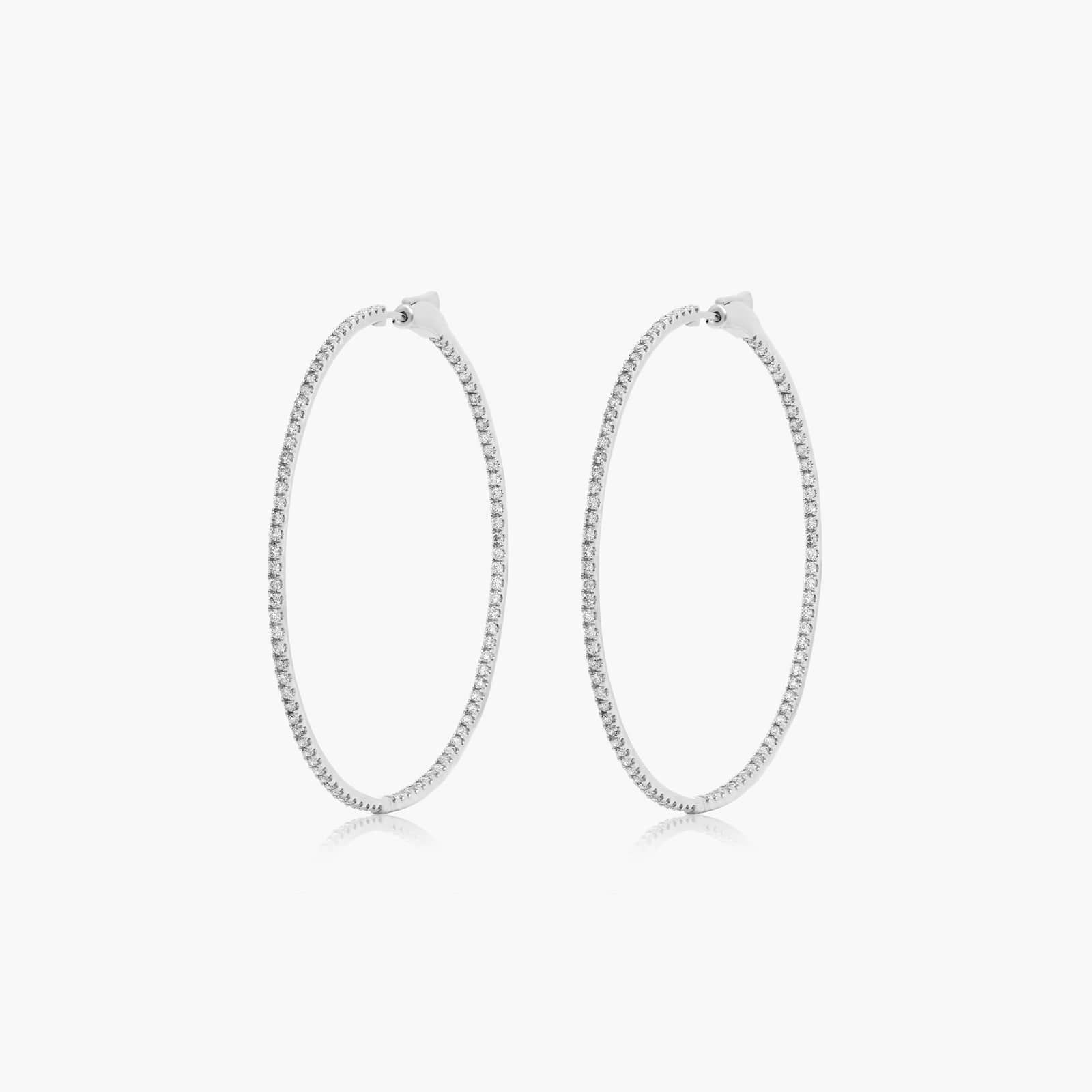 14K White Gold Inside Out Lab-Grown Diamond Round Hoops, 2.0 Inch Diameter (2.00 ctw.)