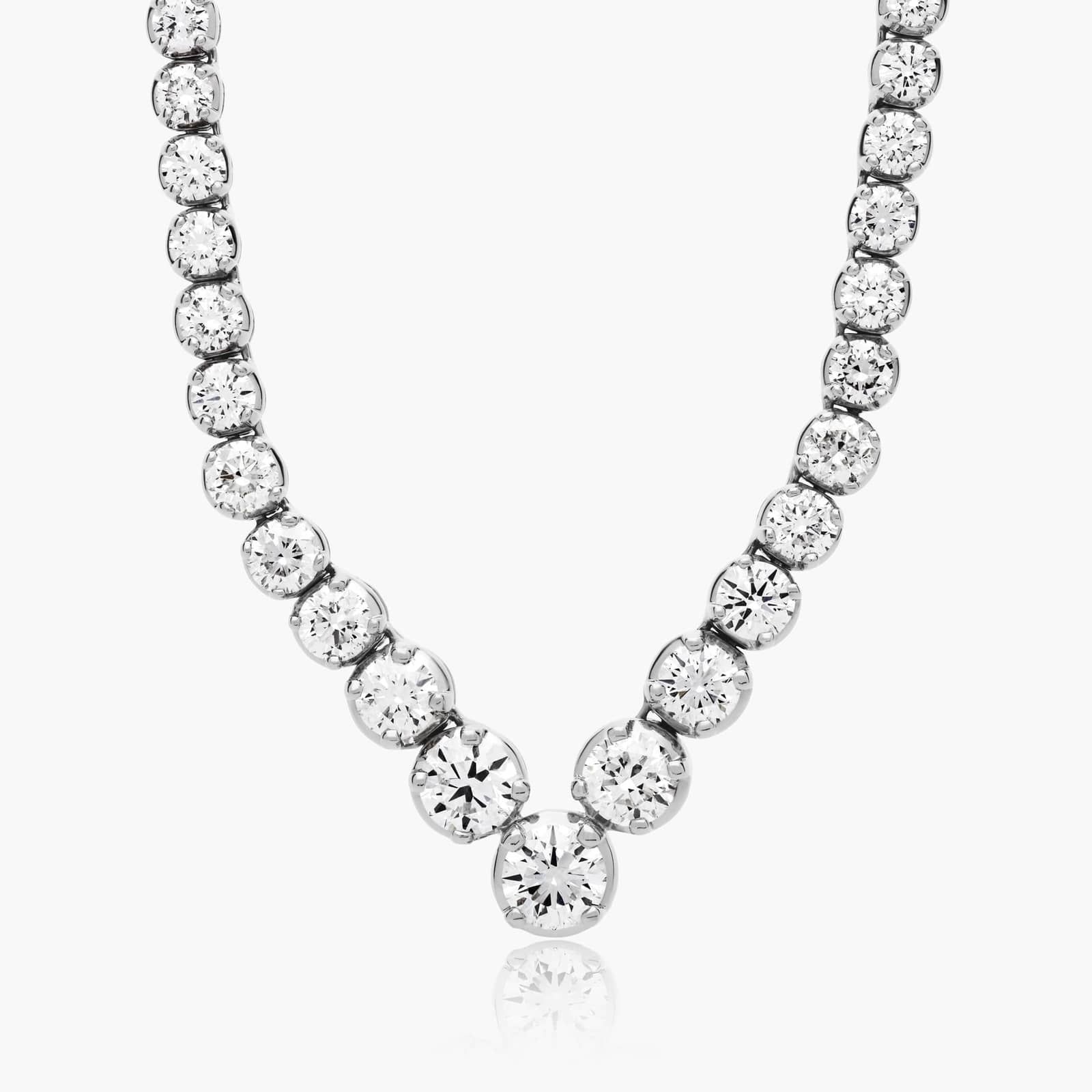 14K White Gold 18 Inch Chevron Diamond Tennis Necklace