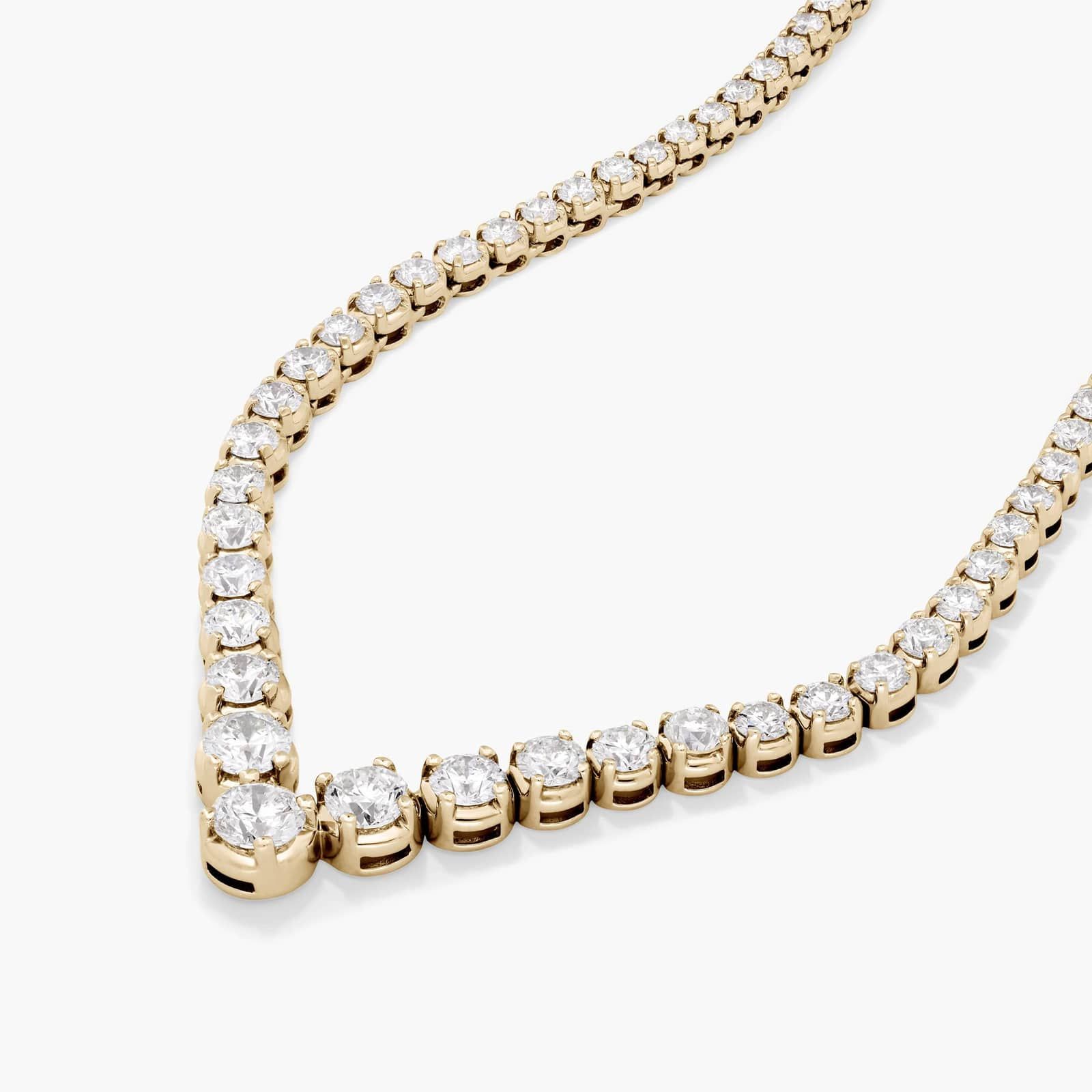 14K Yellow Gold 18 Inch Chevron Diamond Tennis Necklace (10.00 CTW - H-I / SI1-SI2)
