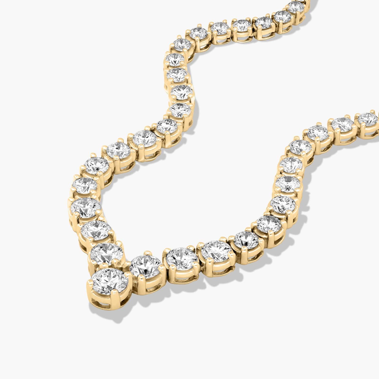 14K Yellow Gold 18 Inch Chevron Diamond Tennis Necklace (15.00 CTW - H-I / SI1-SI2)