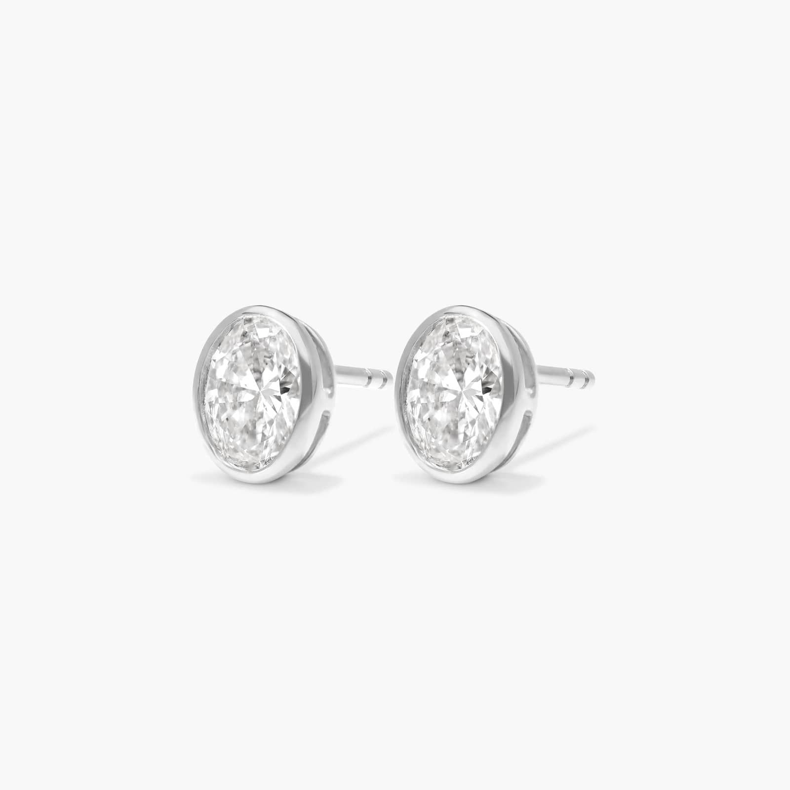 Bezel Stud Earrings With 1 CTW Oval Cut Lab-Grown Diamonds in 14K White Gold