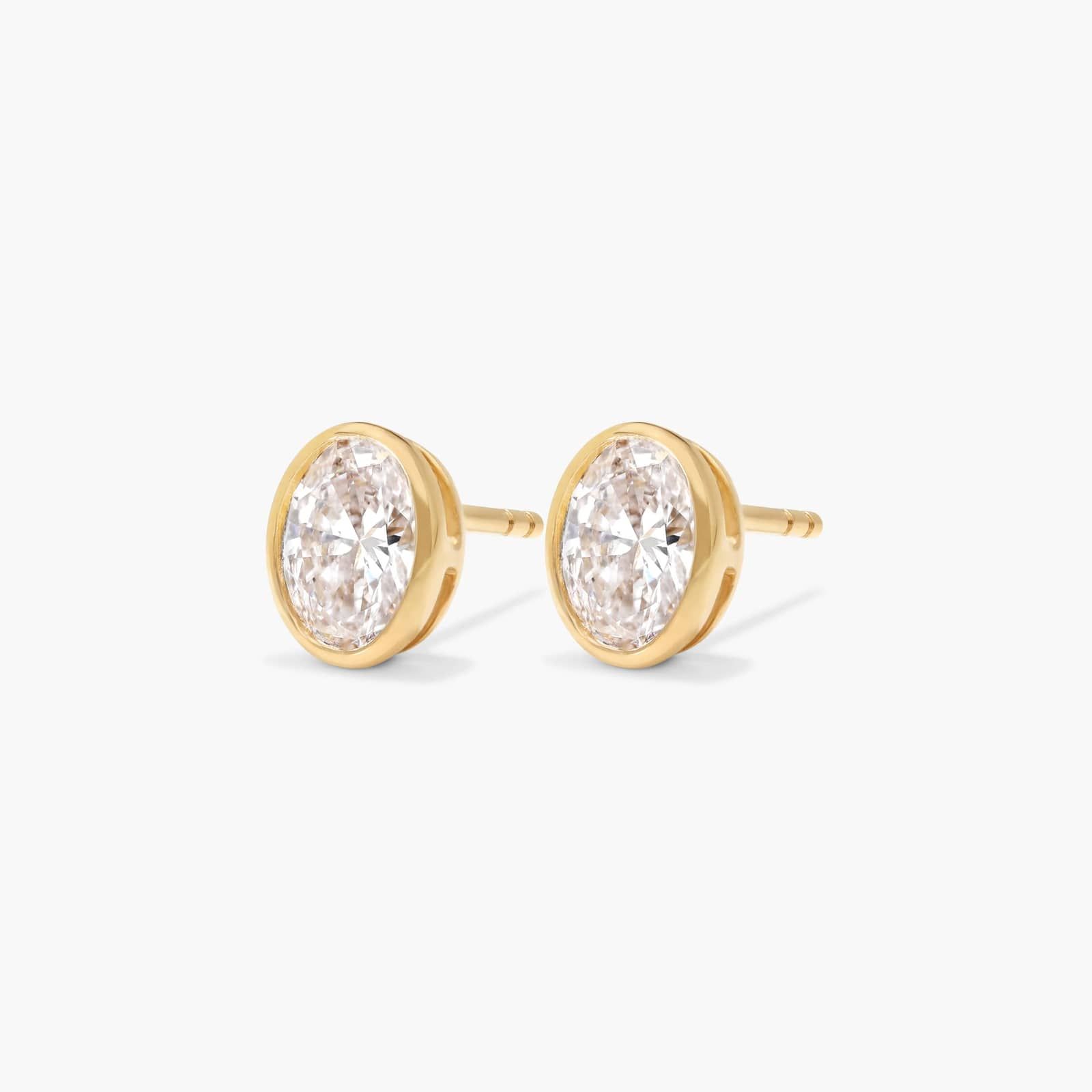 Bezel Stud Earrings With 1 CTW Oval Cut Lab-Grown Diamonds in 14K Yellow Gold