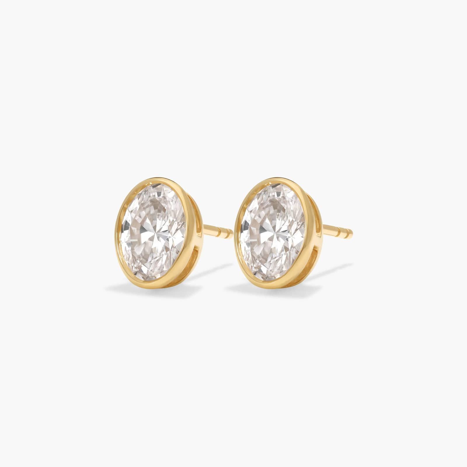 Bezel Stud Earrings With 2 CTW Oval Cut Lab-Grown Diamonds in 14K Yellow Gold