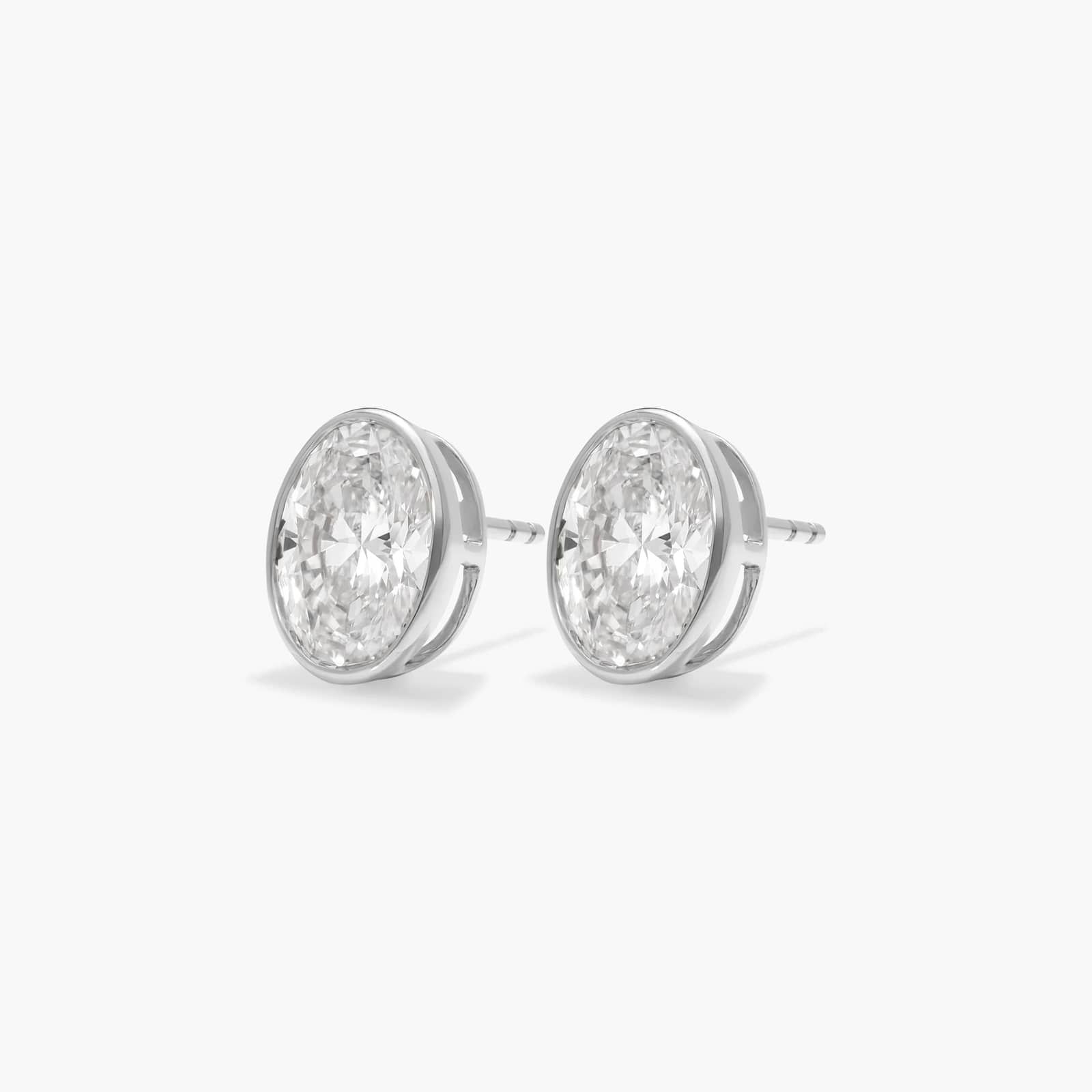 Bezel Stud Earrings With 3 CTW Oval Cut Lab-Grown Diamonds in 14K White Gold