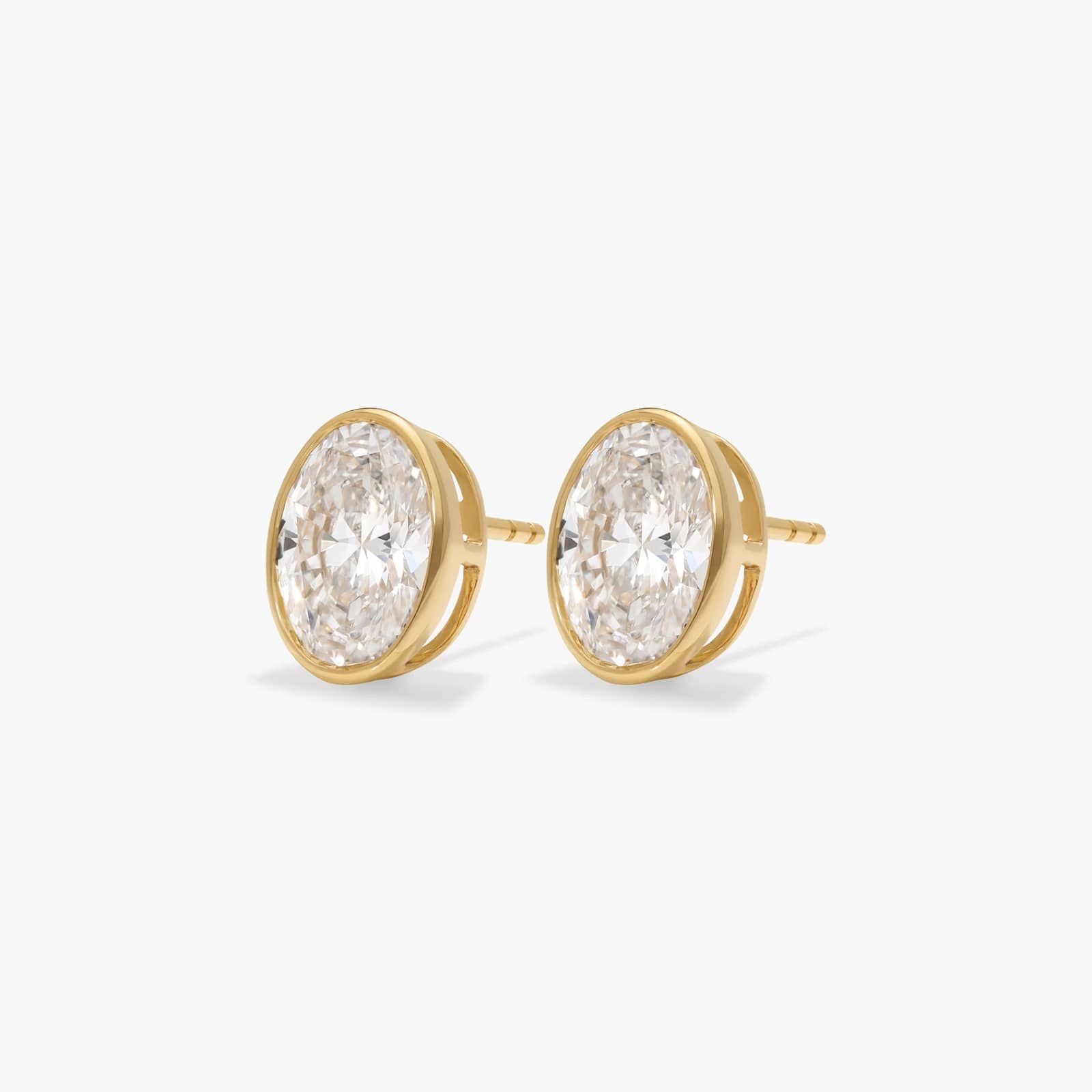 Bezel Stud Earrings With 3 CTW Oval Cut Lab-Grown Diamonds in 14K Yellow Gold