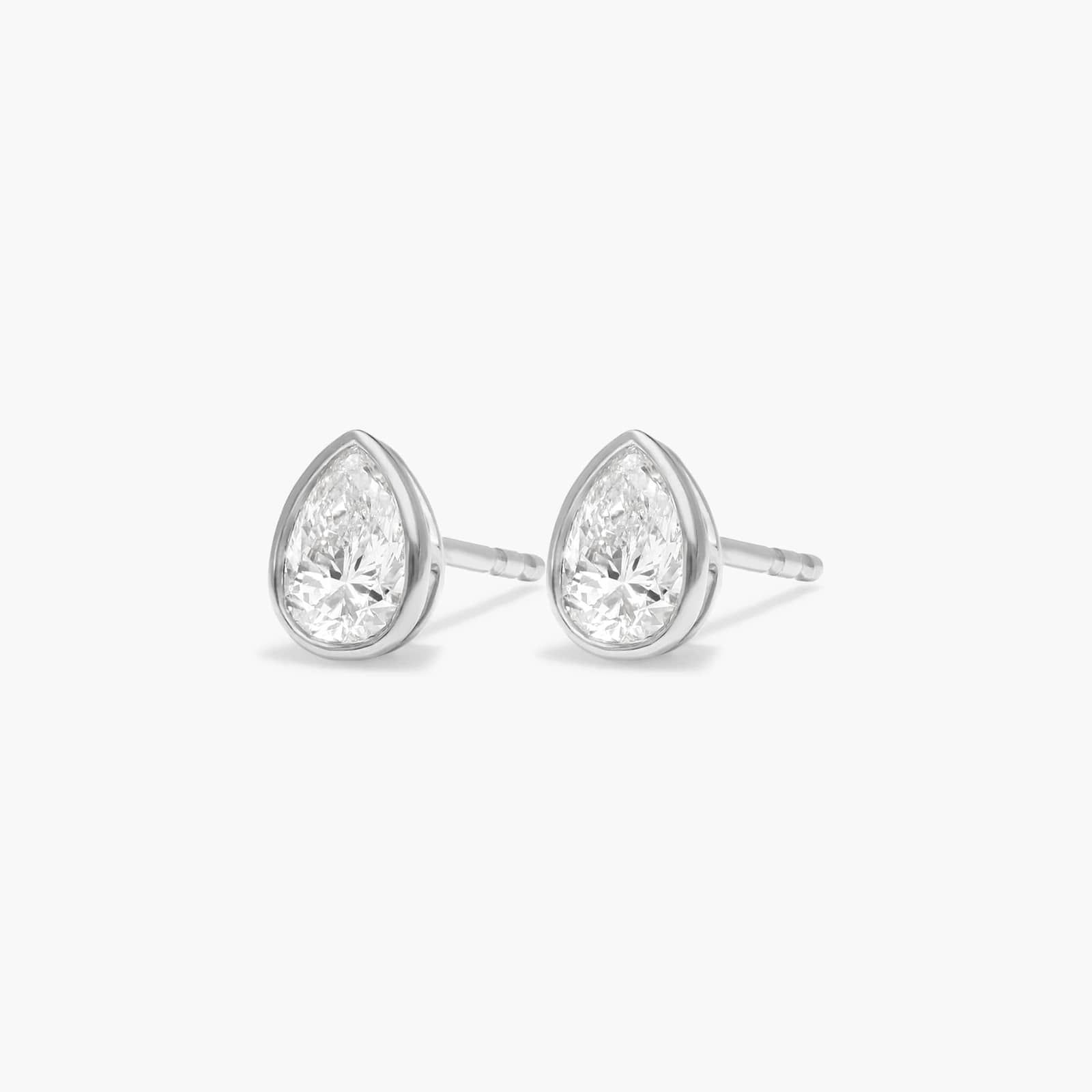 Bezel Diamond Stud Earrings With 0.5 CTW Pear Shaped Diamonds in 14K White Gold