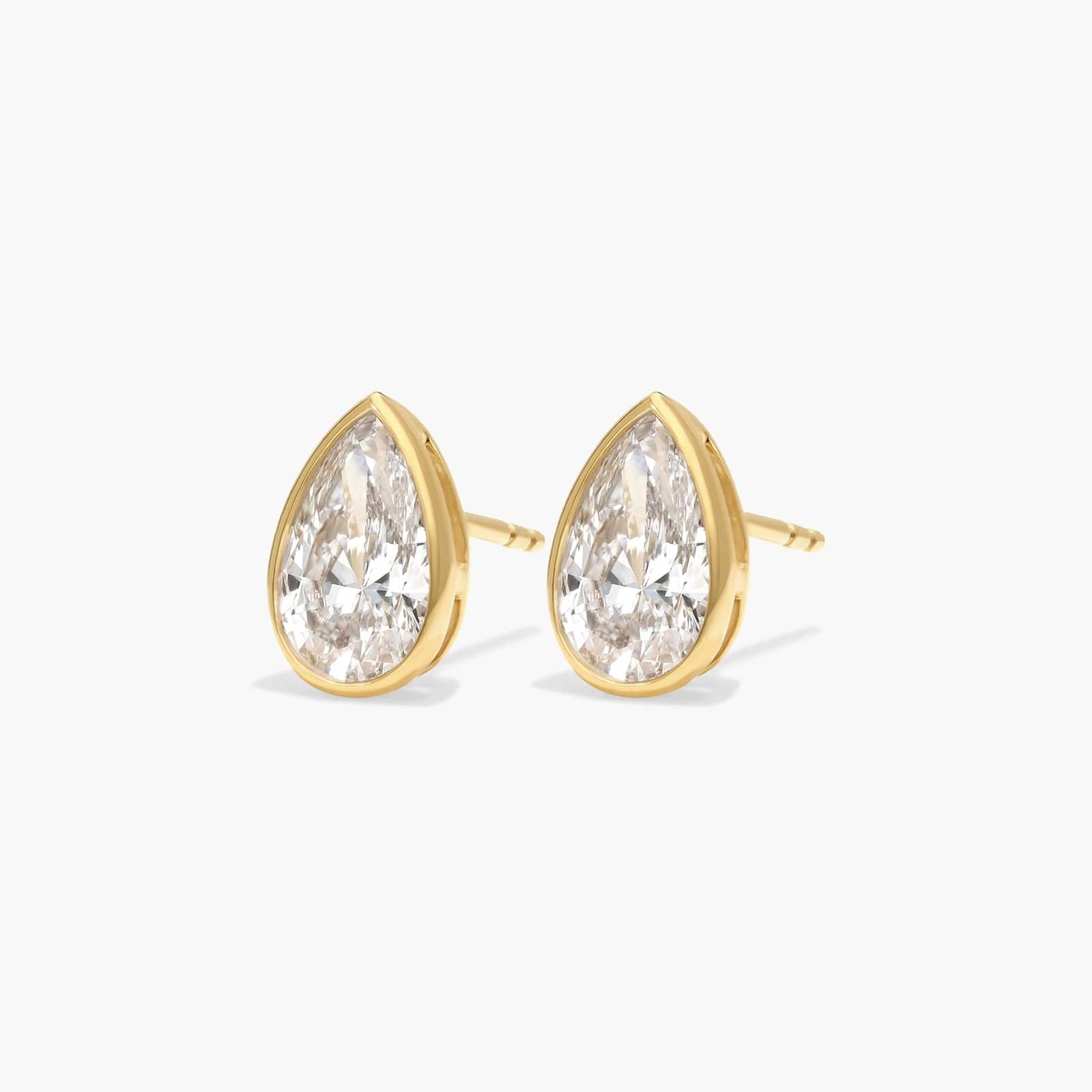 Bezel Diamond Stud Earrings With 2 CTW Pear Shaped Diamonds in 14K Yellow Gold