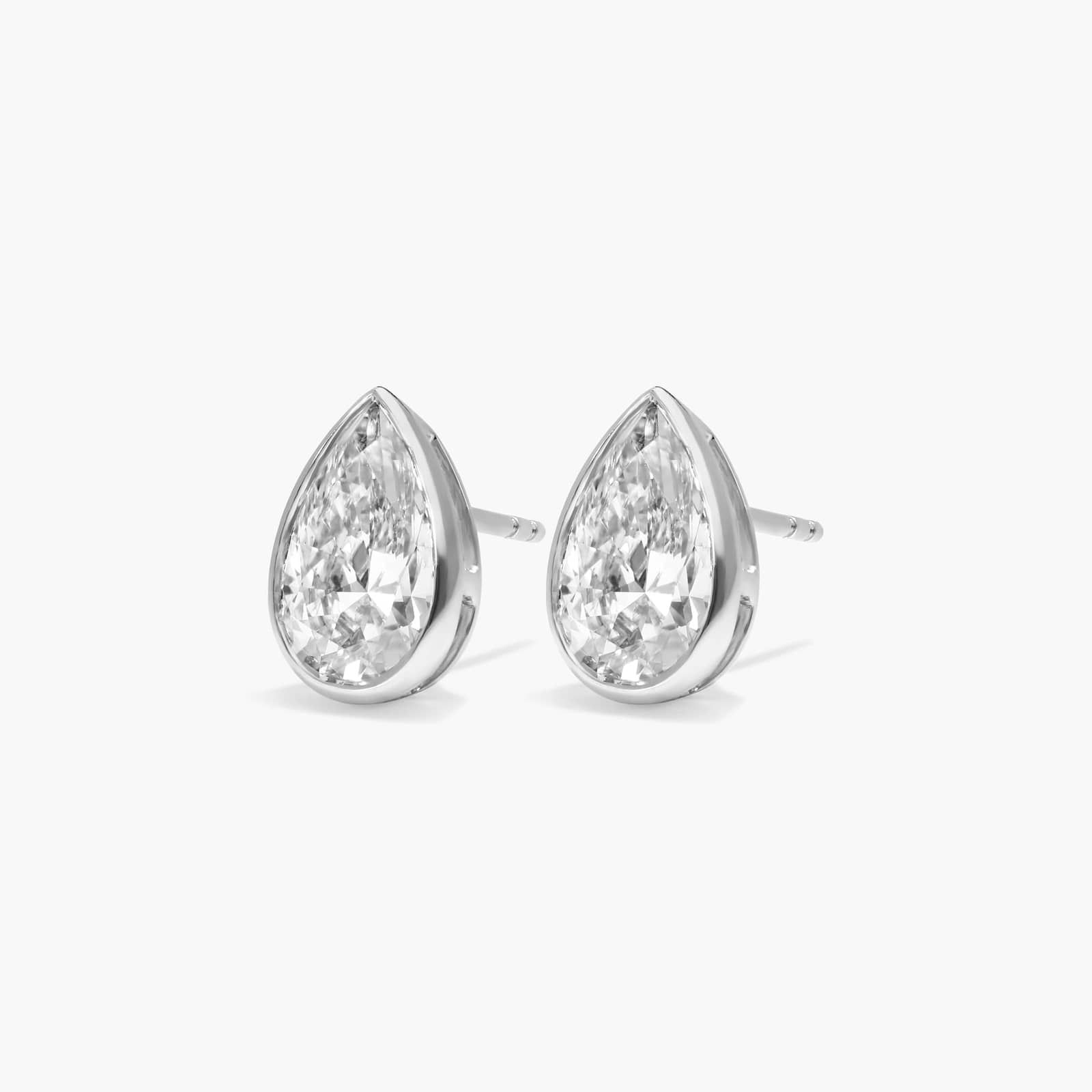Bezel Stud Earrings With 3 CTW Pear Shaped Lab-Grown Diamonds in 14K White Gold
