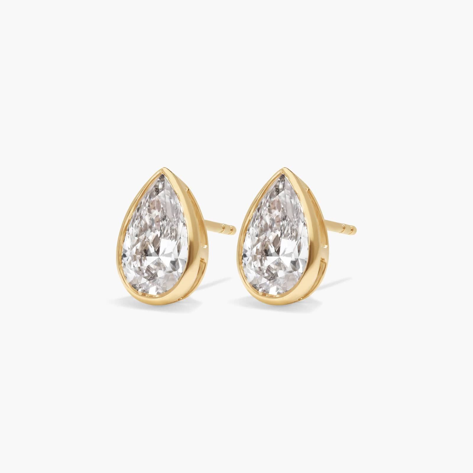 Bezel Stud Earrings With 3 CTW Pear Shaped Lab-Grown Diamonds in 14K Yellow Gold
