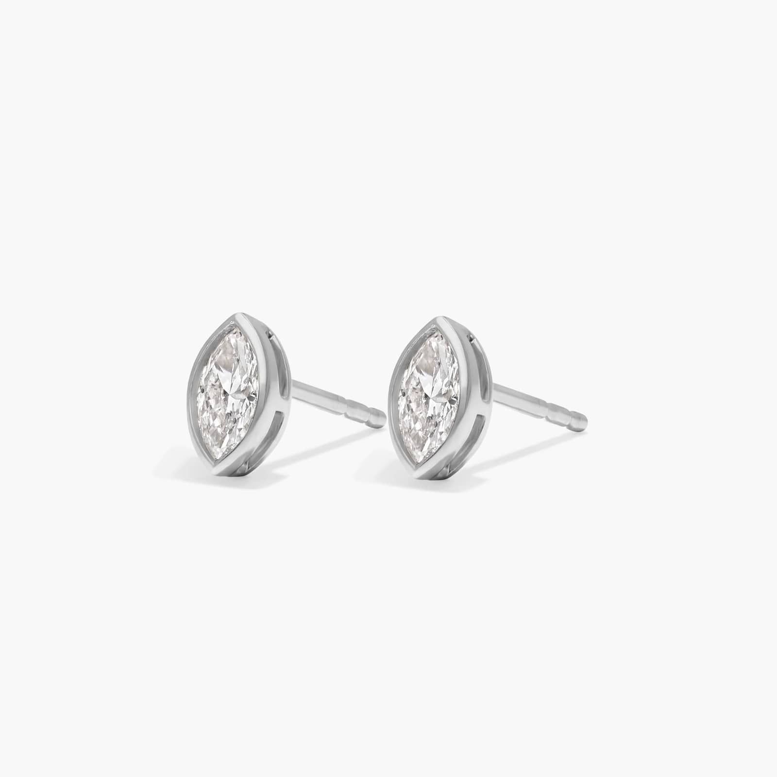 Bezel Diamond Stud Earrings With 0.25 CTW Marquise Cut Diamonds in 14K White Gold
