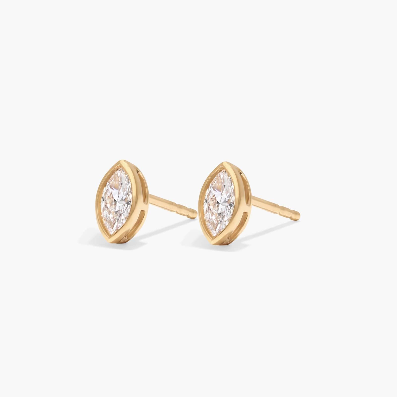 Bezel Diamond Stud Earrings With 0.25 CTW Marquise Cut Diamonds in 14K Yellow Gold