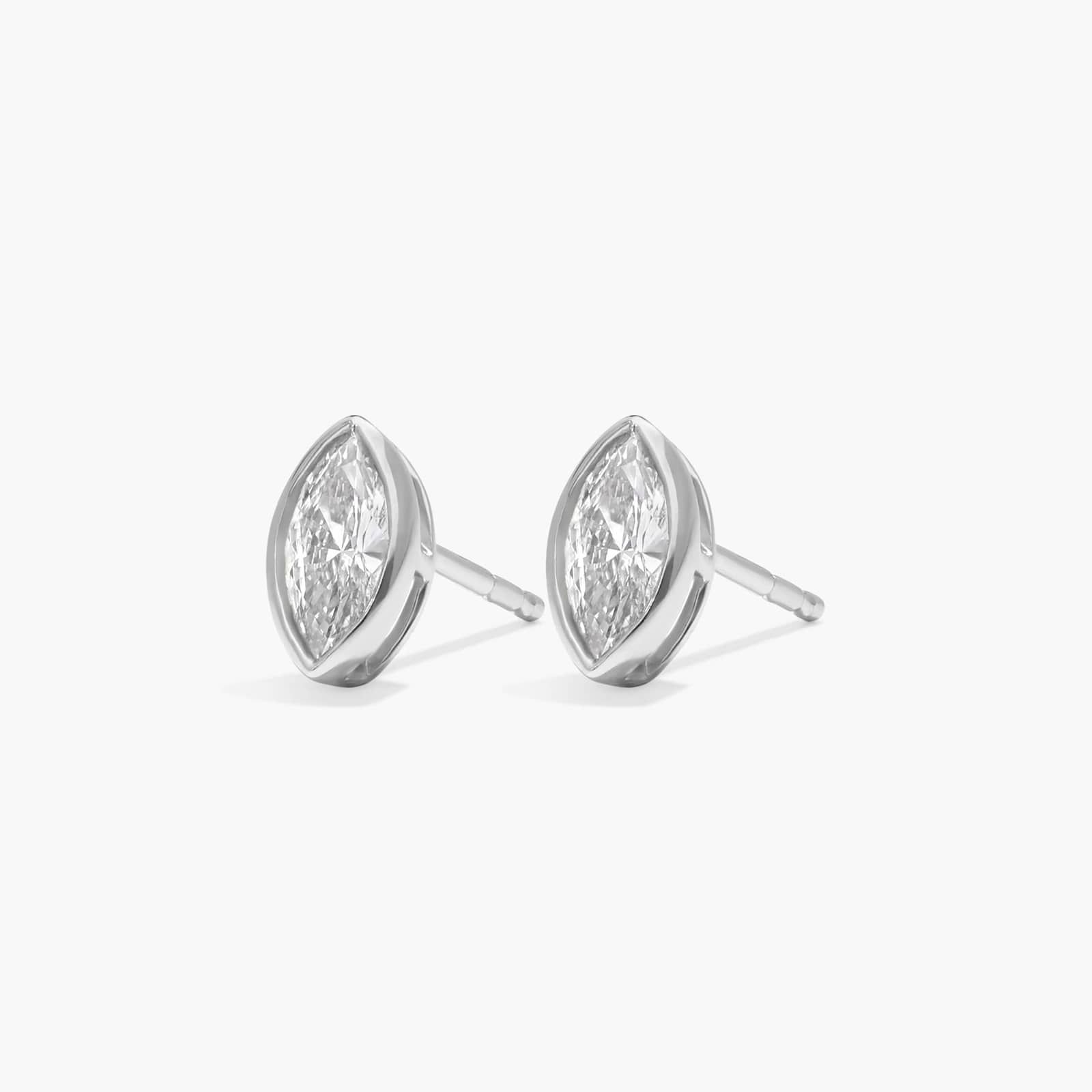 Bezel Diamond Stud Earrings With 0.5 CTW Marquise Cut Diamonds in 14K White Gold